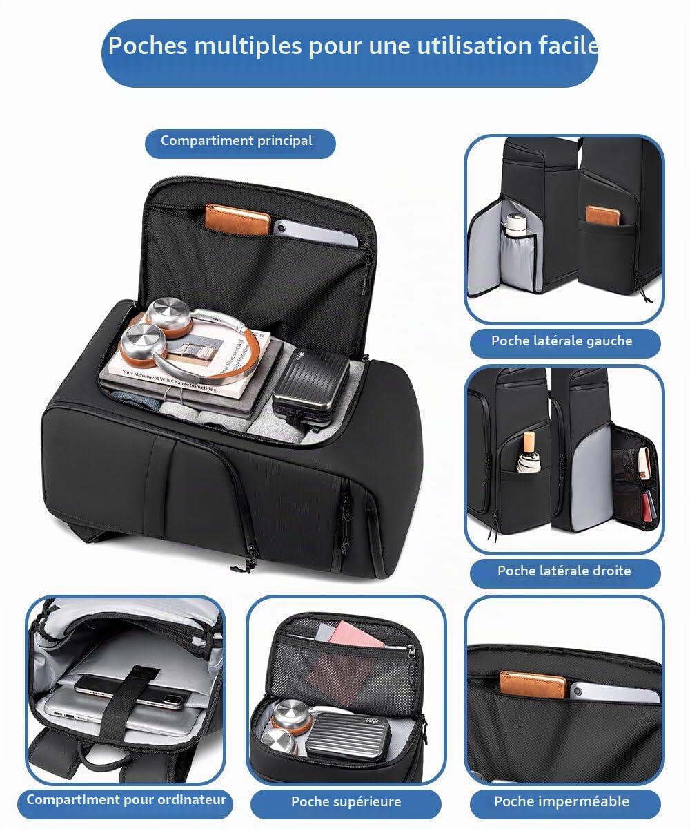 Sac à Dos d'Affaires pour Hommes 40 L Grande Capacité Sac à Dos pour Ordinateur Portable 16 Pouces Étanche Bureau Université Voyage Randonnée Noir