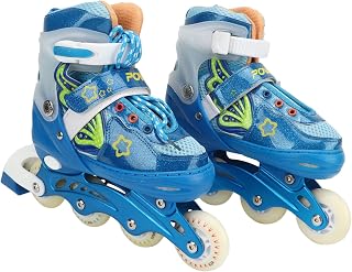 Patins Em Linha, Patins Em Linha Ajustáveis, Azul Respirável, Leve, Roda, Patins Ao Ar Livre para Crianças