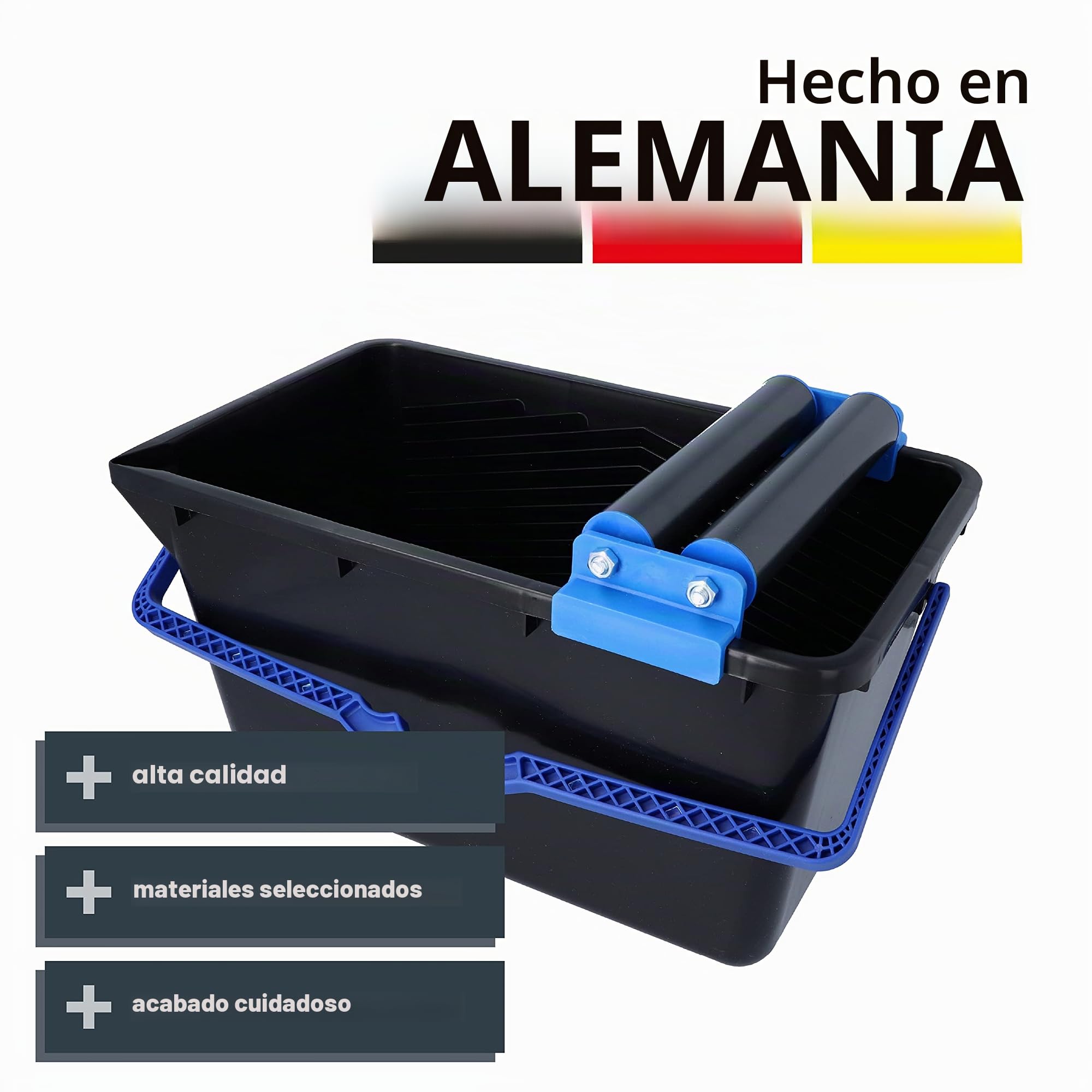 HELPMATE – Juego de 7 uds. – Limpieza de baldosas – Cubo 18 L con Rodillo | Lija para lechada, llana para juntas, llana de acabado y esponja en un cubo de 18 litros – Fabricado en Alemania