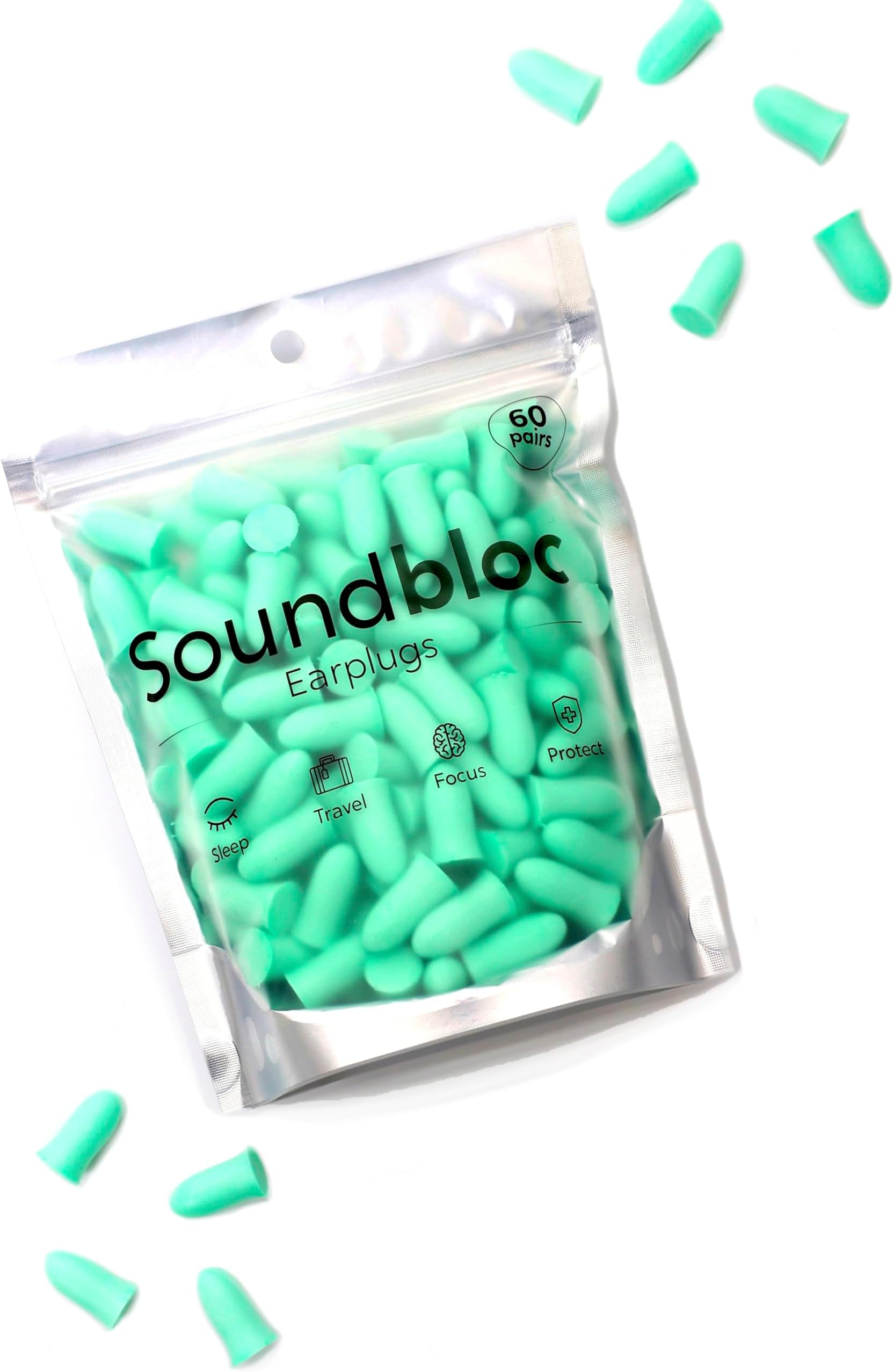 Soundbloc EarplugsThermo Foam - Aurora (60 Pairs) – Super Soft Comfort Ear Plug for Sleep Noise Reduction Travel Work High Noise Cancelling Protection Motorsports 35dB – S/M