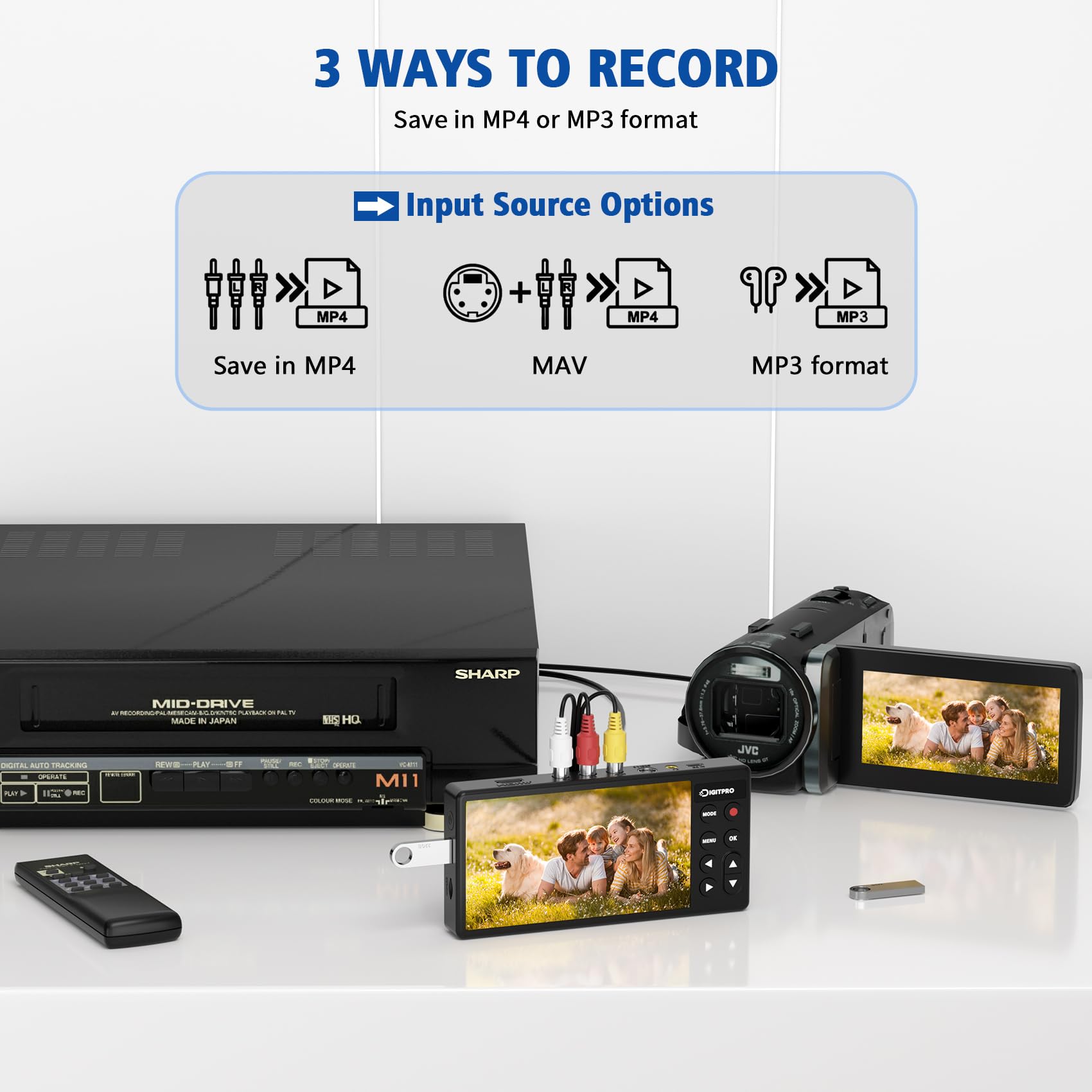 VHS to Digital Converter, HD 5" Große Leinwand VHS Digitalisieren Videorecorder, VHS Video Grabber Compatible with Mini DV, DVD Player, Blu Ray Player, Hi8, Camcorder, Kassette Tape, Gaming Consoles