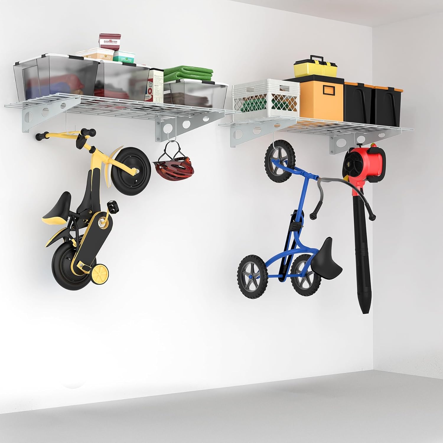 TORACK 2-Pack Garage Wall Shelves, 24" x 48"/2x4 ft Wall Mounted Wire Shelf for Garage Heavy Duty Floating Shelves(White, Pack of 2) - Image 2