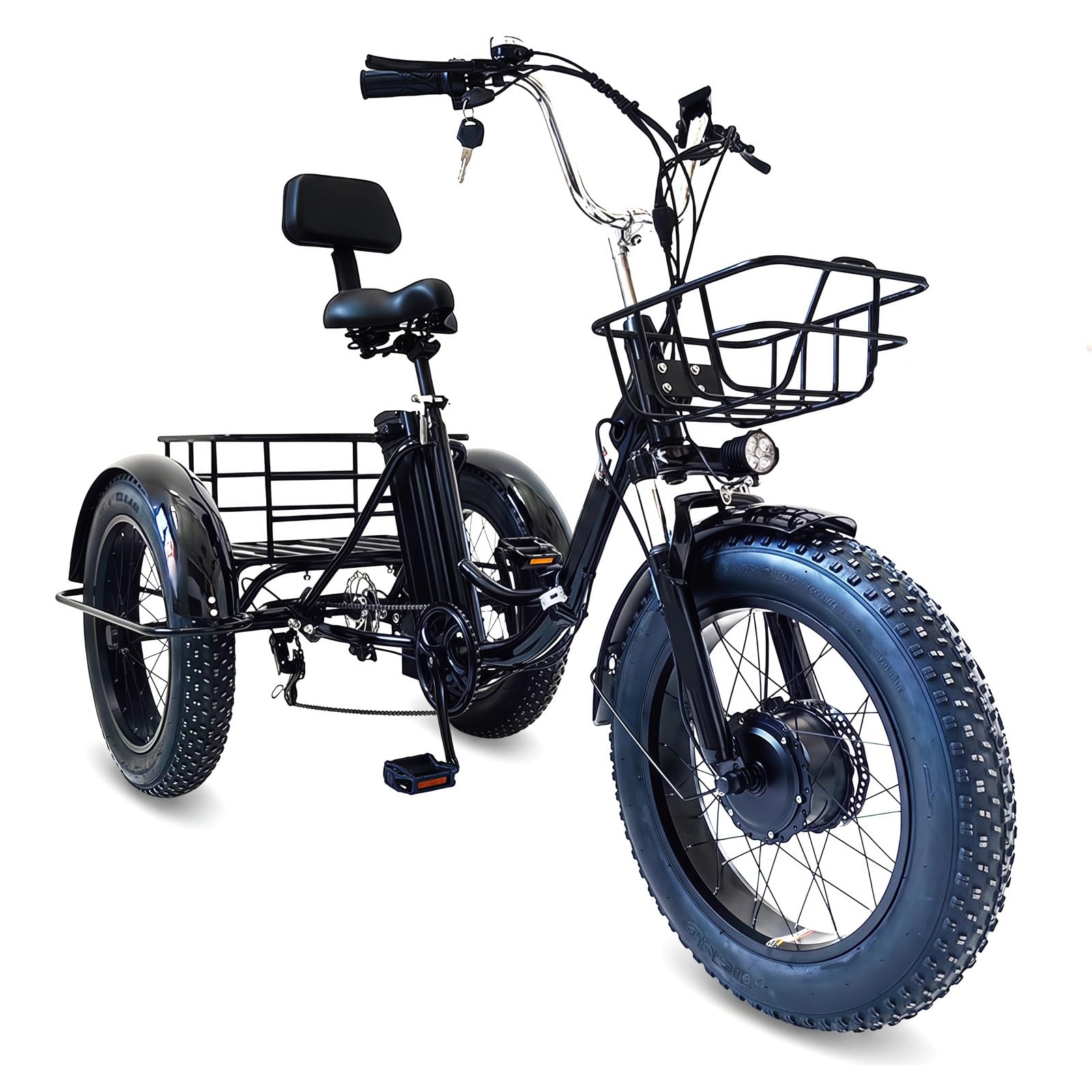 Bici Elettrica da Carico con Pneumatici Larghi da 20'' 150 kg Altezza Regolabile con Carrello della Spesa con Cestino per Anziani, Esercizio, Shopping, Corse comode