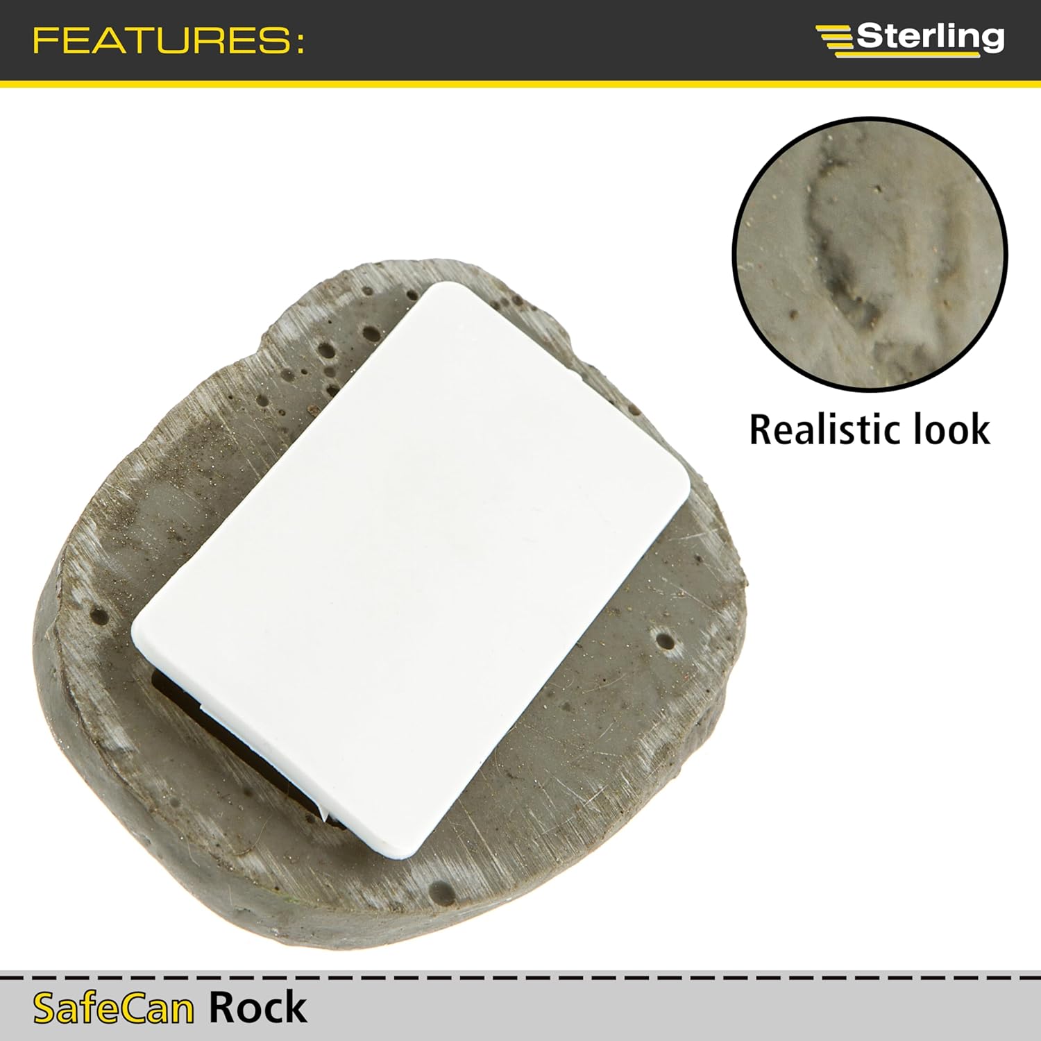 Close-up of Sterling SafeCan Rock showing realistic texture