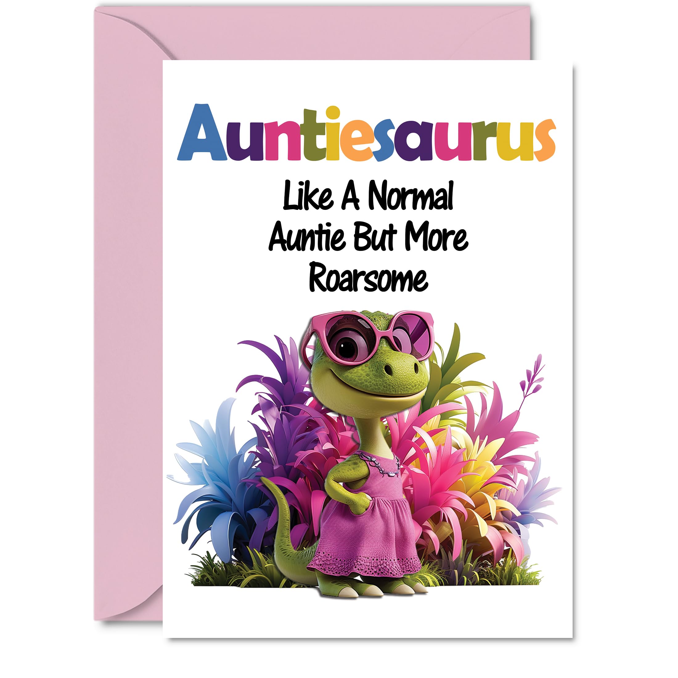 Auntie Birthday Card - Roarsome Auntiesaurus - Happy Birthday Card for Auntie Aunty Aunt from Nephew Niece, A5 Dinosaur Bday Greeting Cards