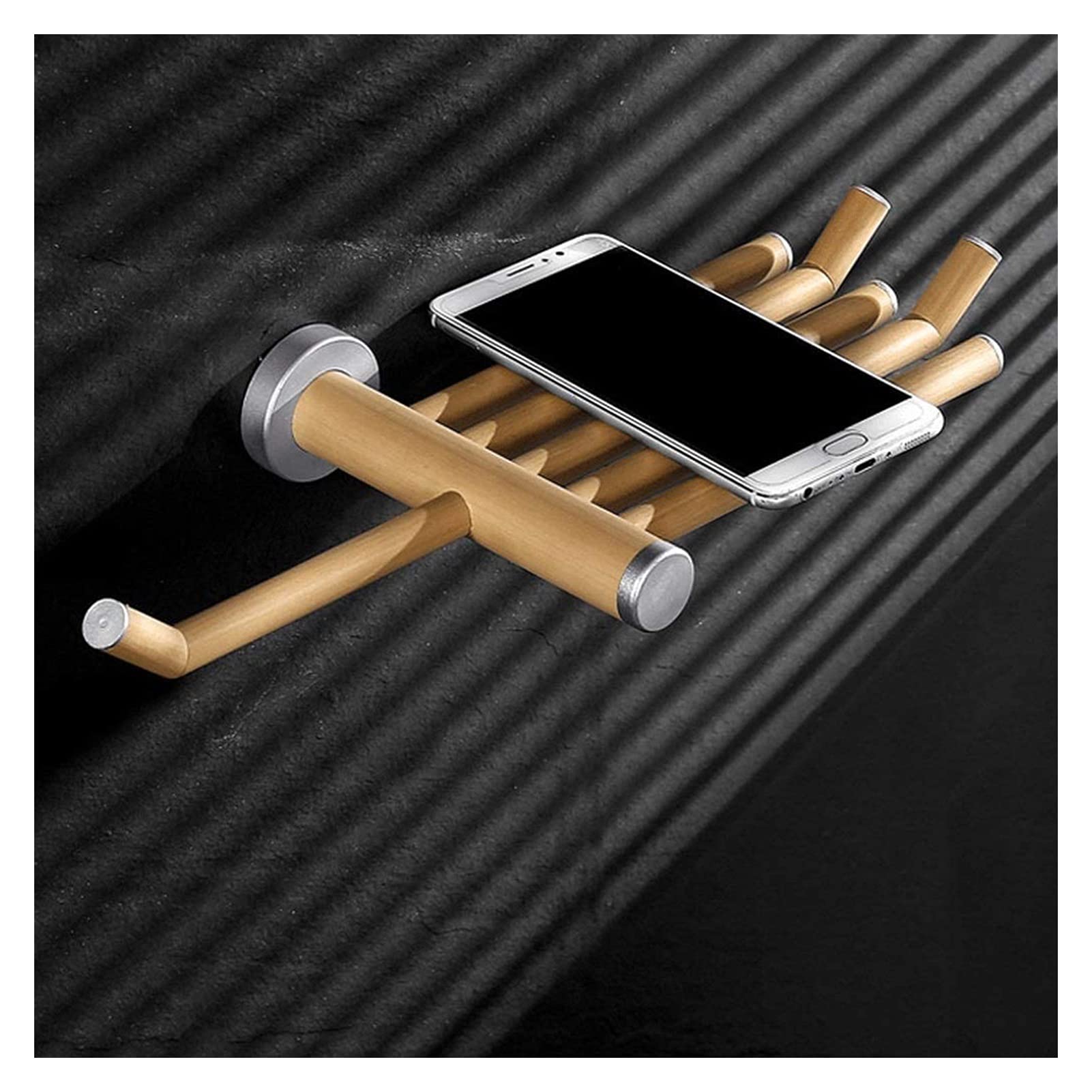Portarrollos papel higienico Portarrollos de papel higiénico, soporte de papel higiénico de madera, portarrollos de baño diseñado a mano con soporte de pared for almacenamiento de teléfono móvil Sopor