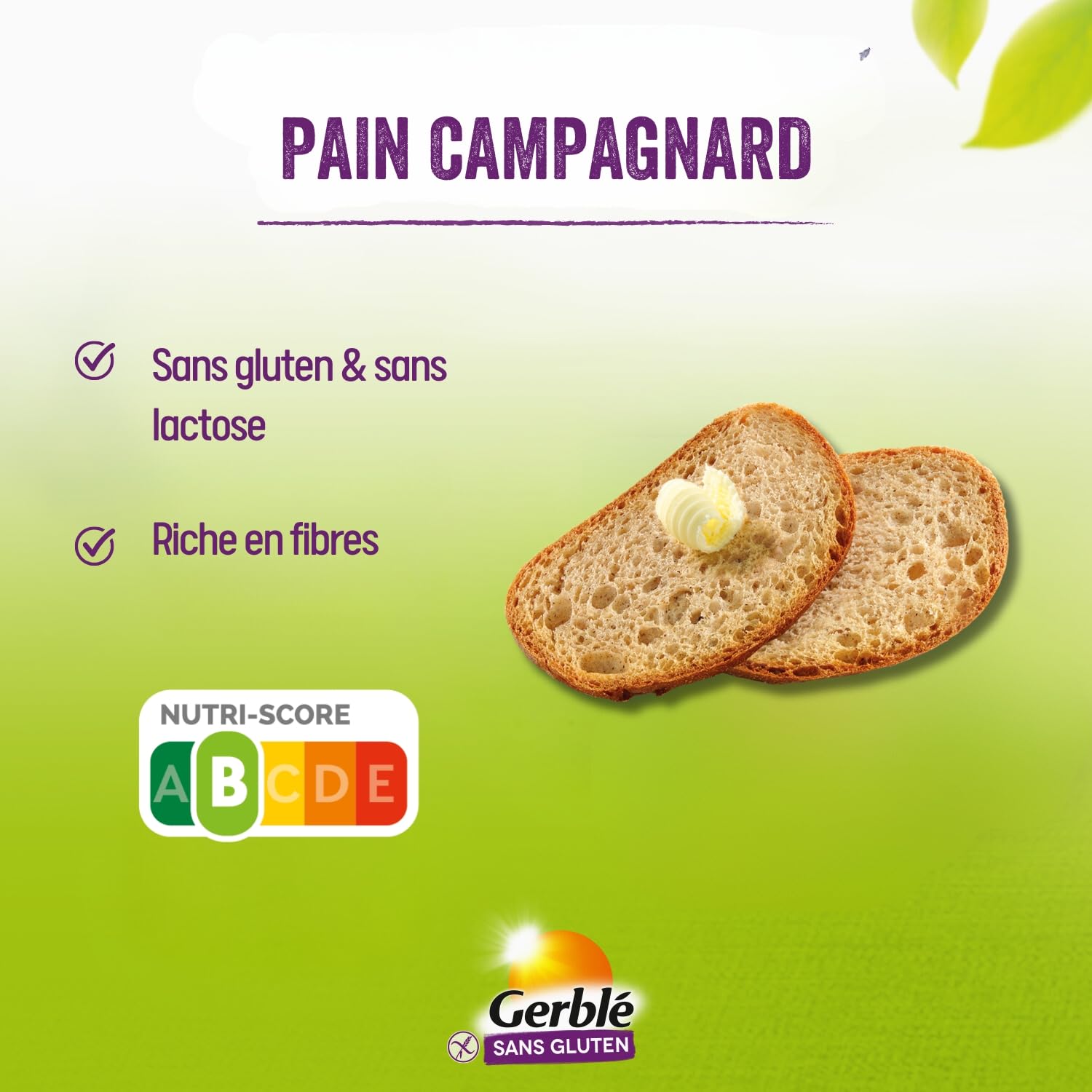 Gerblé Pain Campagnard Sans Gluten & Sans Lactose, Riche en fibres, Moelleux, Lot de 6 pains Campagnard, 6x350g, 199517