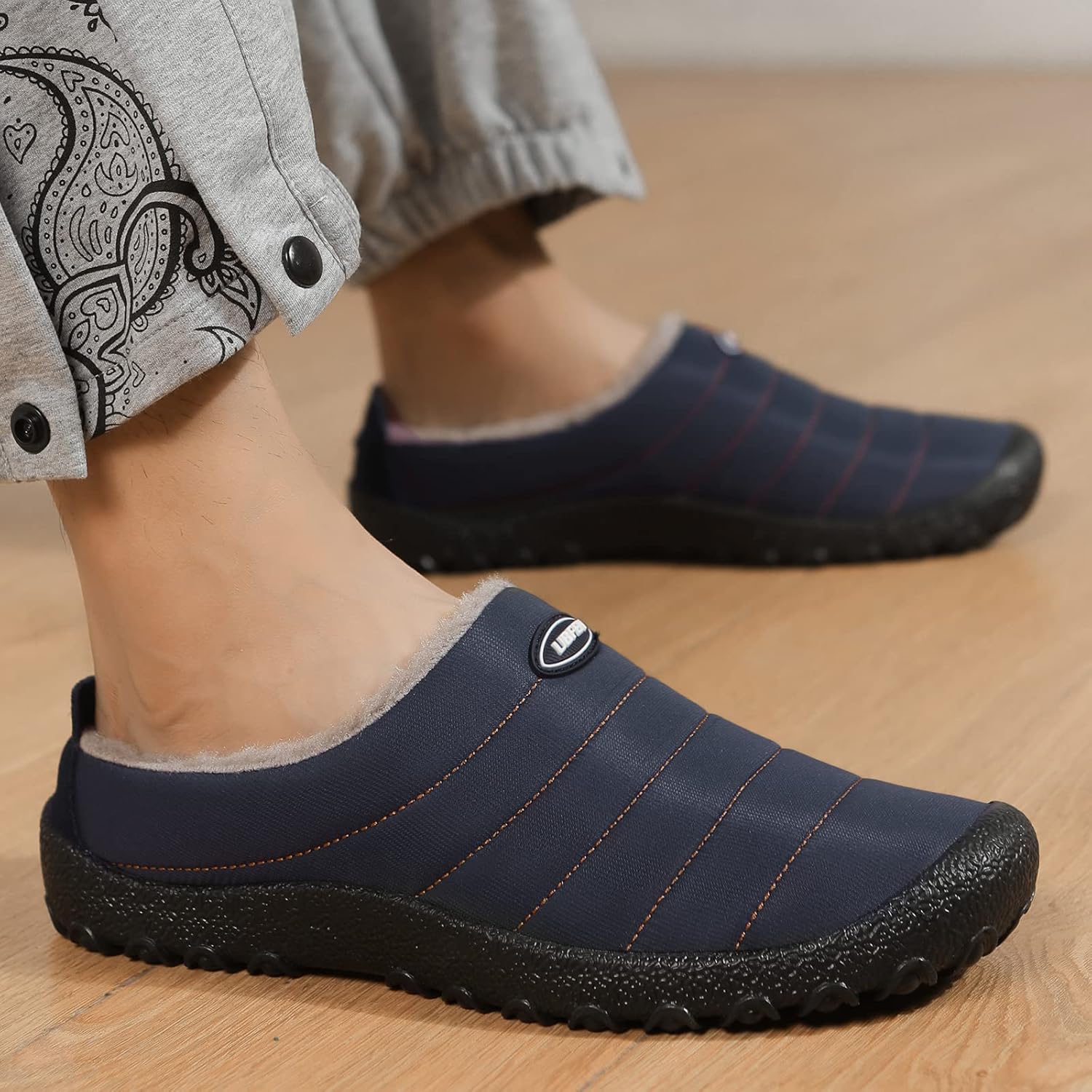 UBFEN Mens Womens Winter Warm Slippers with Fuzzy Plush Lining Slip on House Shoes Indoor Outdoor Anti-Skid Rubber Sole - Image 3