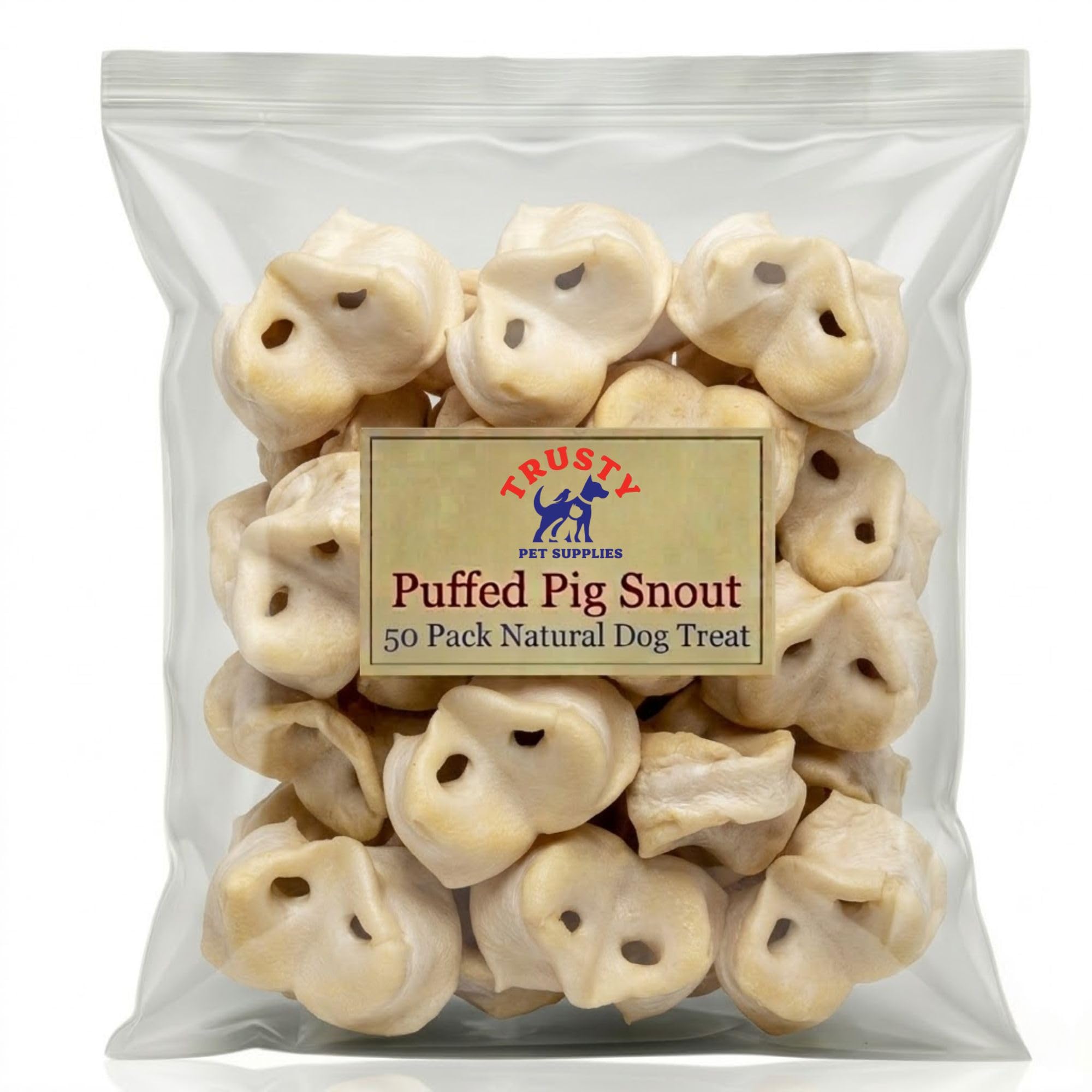Puffed Pig Snout for Dogs (Pack of 50) | Low Fat, High Protein Natural Dog Treat | Collagen-Rich Digestible Chew | Dental Chew & Rawhide Alternative | Grain Free, Hypoallergenic | Trusty Pet Supplies