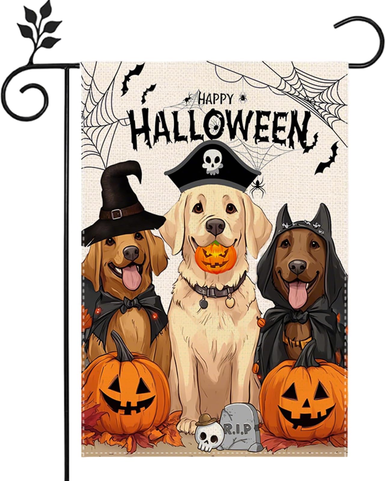 Halloween Dog Garden Flag 12x18 Vertical Double Sided Happy Halloween Pumpkin Holiday Outside Decorations Burlap Yard Flag