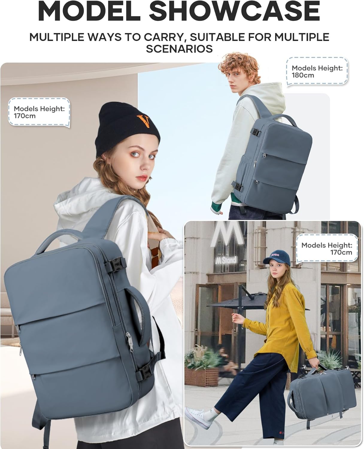 Travel Laptop Backpack For Women Men,Carry On Backpack,Airplane Travel Essentials For Women,Personal Item Travel Bag Laptop Work Backpacks,Grey Blue
