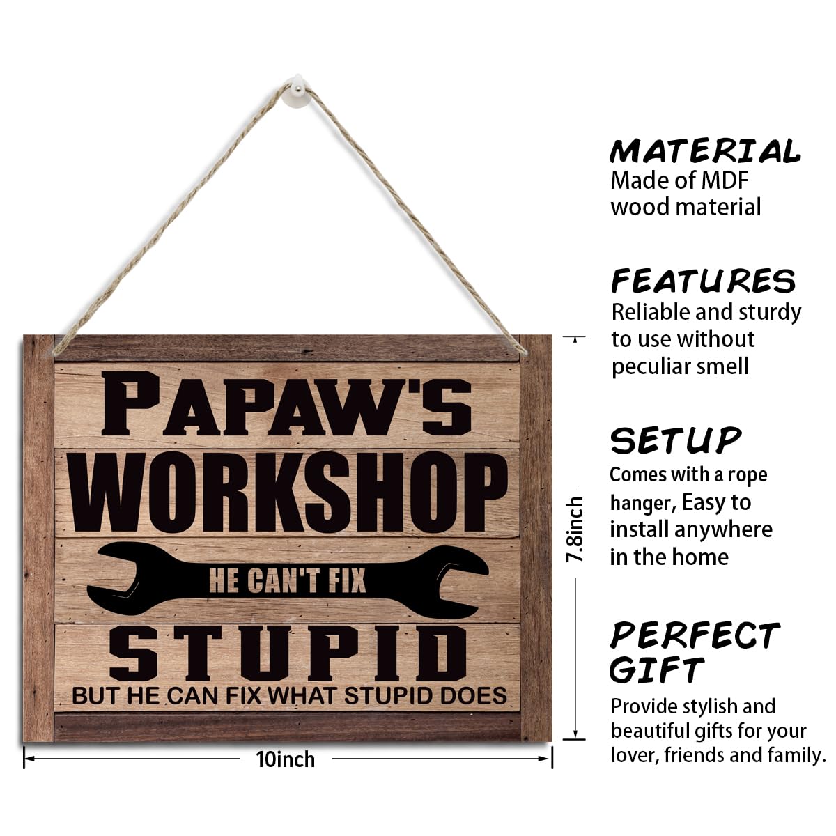Papaw's Workshop Sign - Father's Day & Birthday Gift, Rustic Wooden Wall Plaque, Farmhouse Home Decor, Funny Grandpa Mechanic Gift