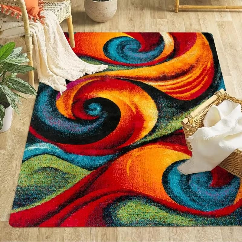 Tapis lavable et antidérapant à motif abstrait rétro spirale - 2