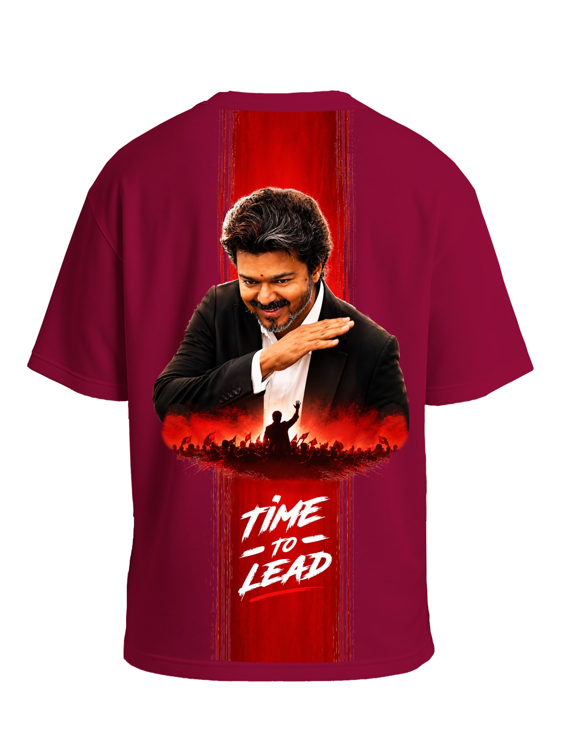 Oversized T-Shirts for Men | Thalapathy Vijay Time to Lead Printed Cotton Half Sleeve Jana Nayagan Vijay T-Shirt-image-13