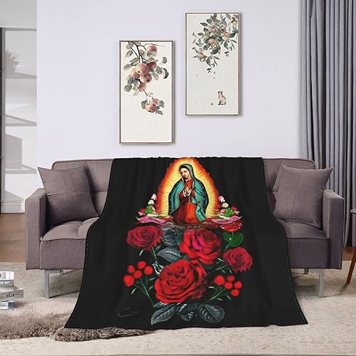 Miniatura 8 de The Rose - Manta de franela de forro polar con diseño de Nuestra Señora de Guadalupe de Santa Virgen María, súper suave, acogedora y cálida para