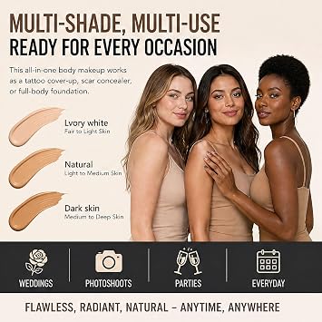 Body Coverage Perfector Waterproof Leg & Body Makeup, Full Coverage Tattoo Cover Up Concealer, Long Lasting Sweatproof & Transfer Resistant Body Foundation for Legs, Face & Body, 1Oz (Dark skin)