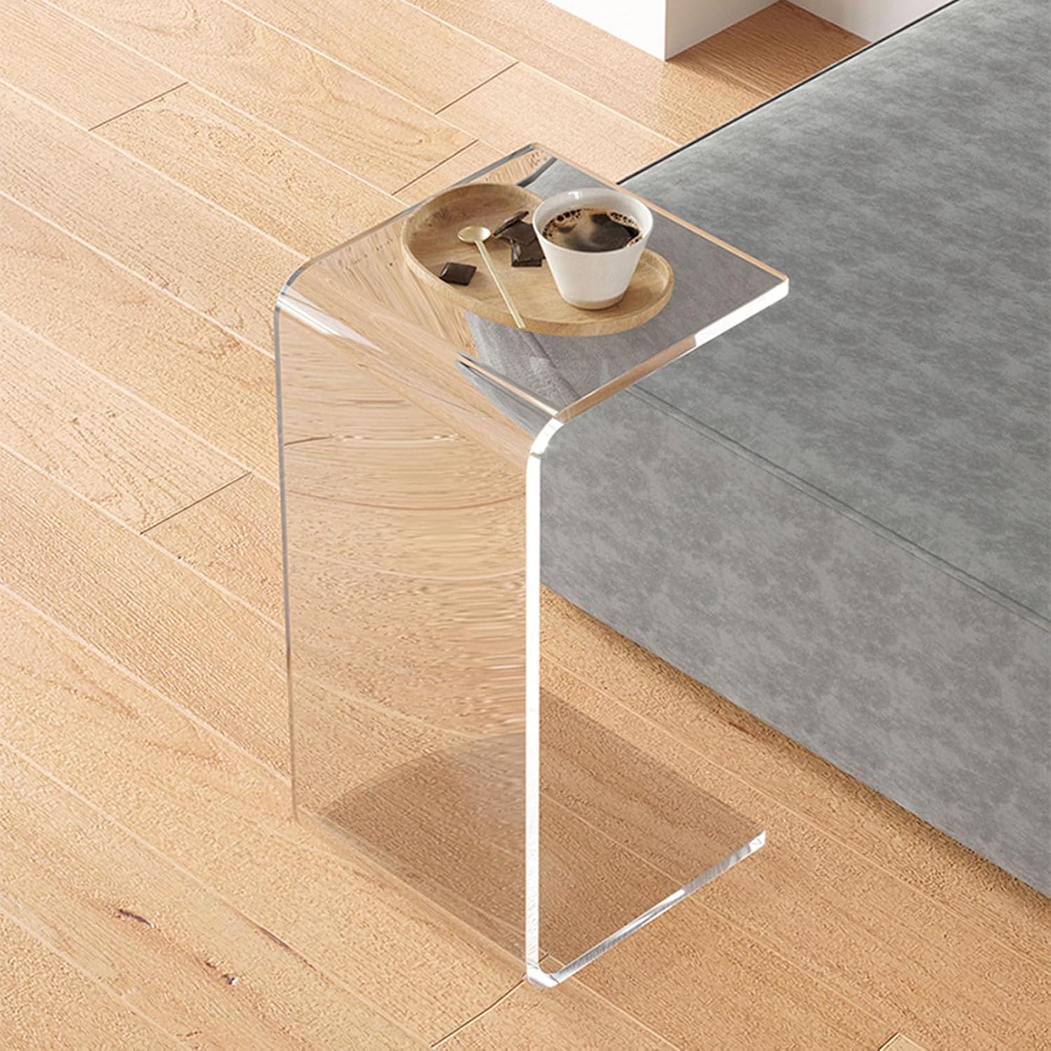Baitang Acrylic Side Table, Clear Acrylic End Table, Small Coffee Table with Round Edges, C Shaped Sofa Table for Living Room, Bedside Table for Bedroom, No Assembly Needed