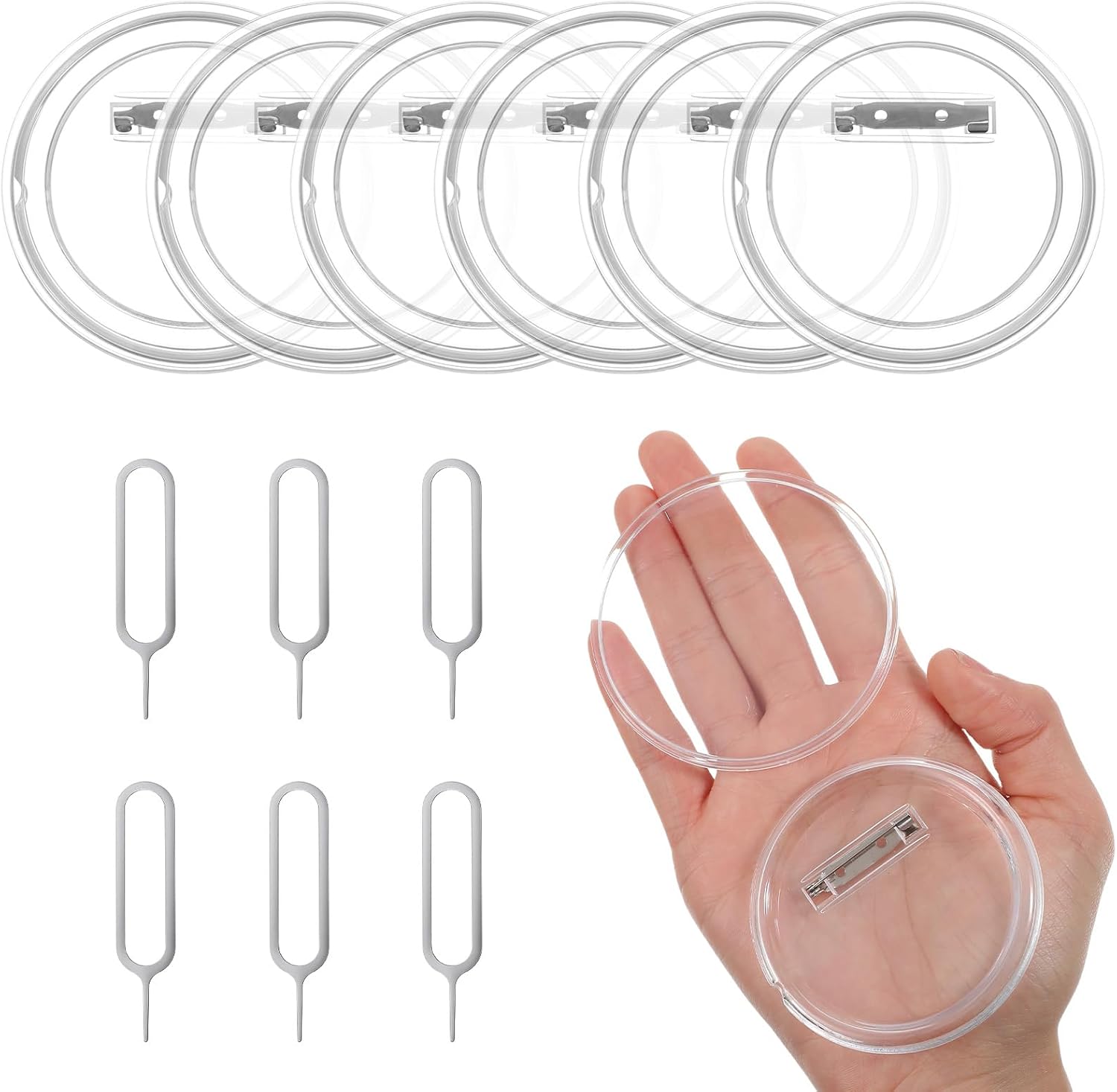 Sibba 6 PCS Acrylic Clear Pin Badges 3 Inch Blank Button Pins Badge for Crafts Round DIY Picture Photo Pin Buttons Make Your Own Badges Pins Making Kit for Backpacks Hats Jackets Handbags