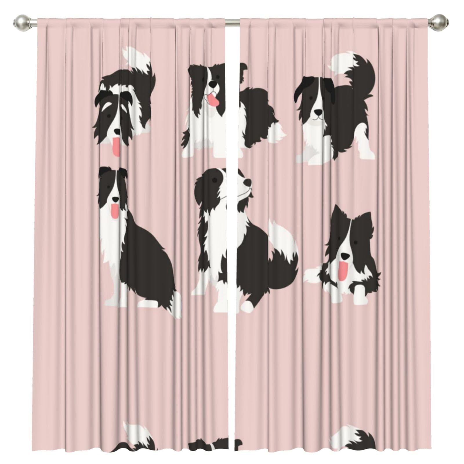 InOmak Border Collie Dog, 2 Panels Window Curtains 52 x 84 Inch Blackout Curtains for Living Room Bedroom