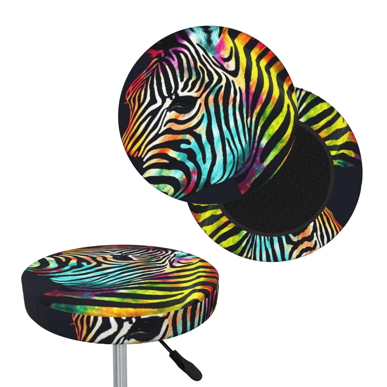 FekiLoot Colorful Rainbow Zebra Round Bar Stool Covers Stretch Washable Bar Stool Covers Dustproof Slipcover Bar Chair Covers with Elastic Band for Bar Kitchen Living Room Decor 13 Inch