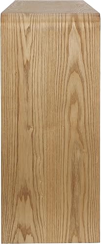 Miniatura 6 de Moderna mesa consola acanalada con 3 cajones, mesa de entrada rústica de granja, diseño de mesa de sofá de borde redondo con listones verticales