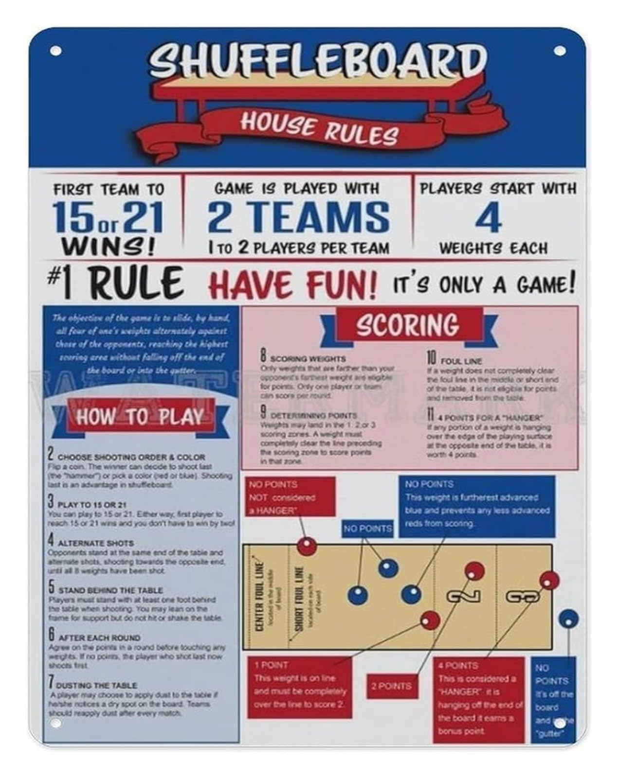UYCUODLUY Shuffleboard Rules Metal Sign Vintage Table Game Room Decor For Man Cave Bar Basement Wall-Art 8 X 12 inch