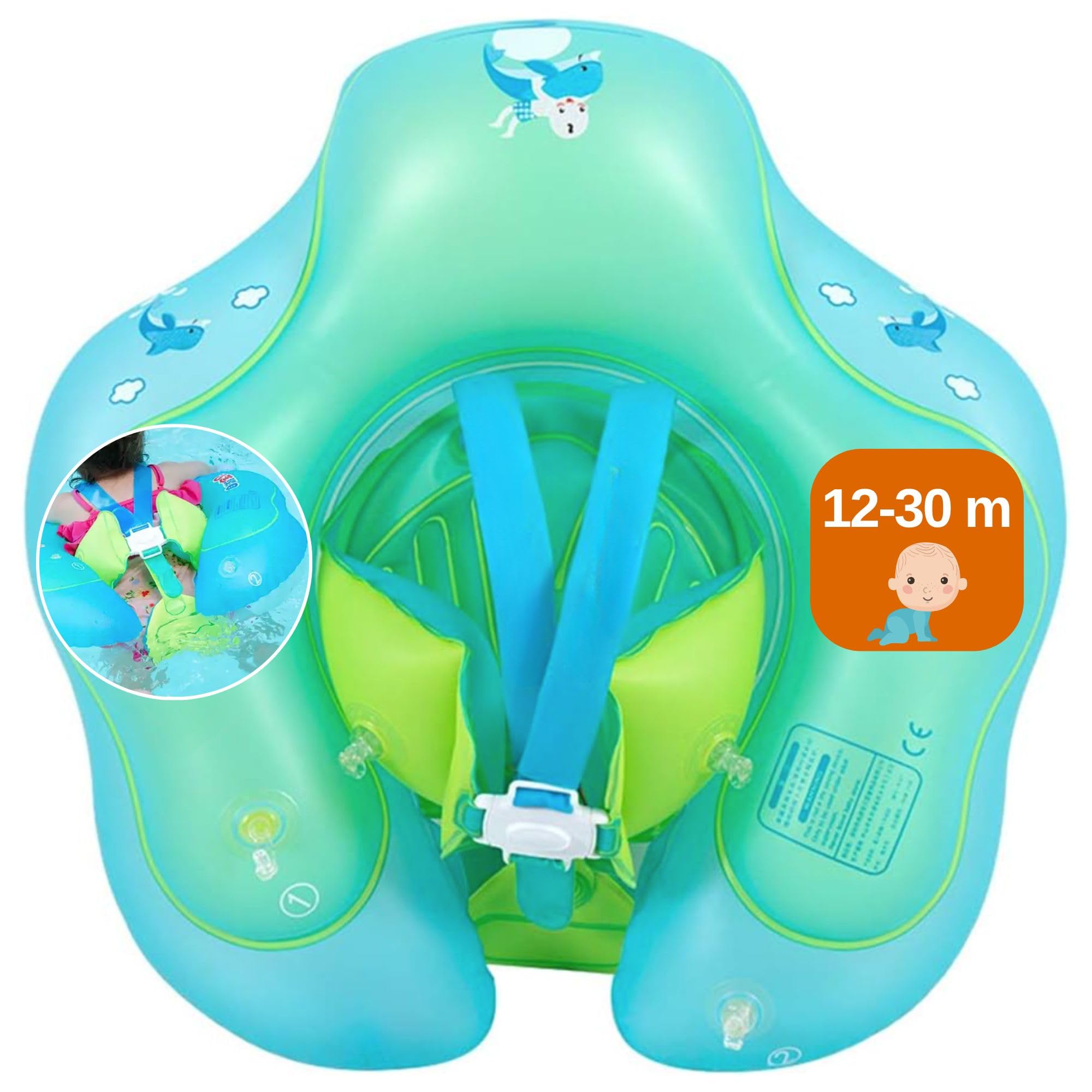 Moda & Chic Boya Bebé Boya Niño de 6 Meses, 12 Meses, 1 año, a 6 años con entrepierna, Flotador inflable Correas, seguridad en piscina mar, boyas para bebés a partir de 3 meses niña niño