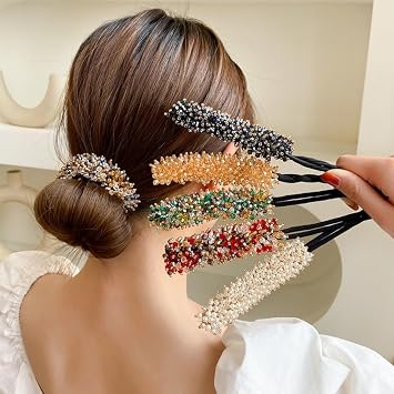 4Pcs Rhinestone Hair Bun Maker Elegant Bun Maker for Hair Lazy Hair Curler Deft Bun Maker for Women Girls(Random Color)