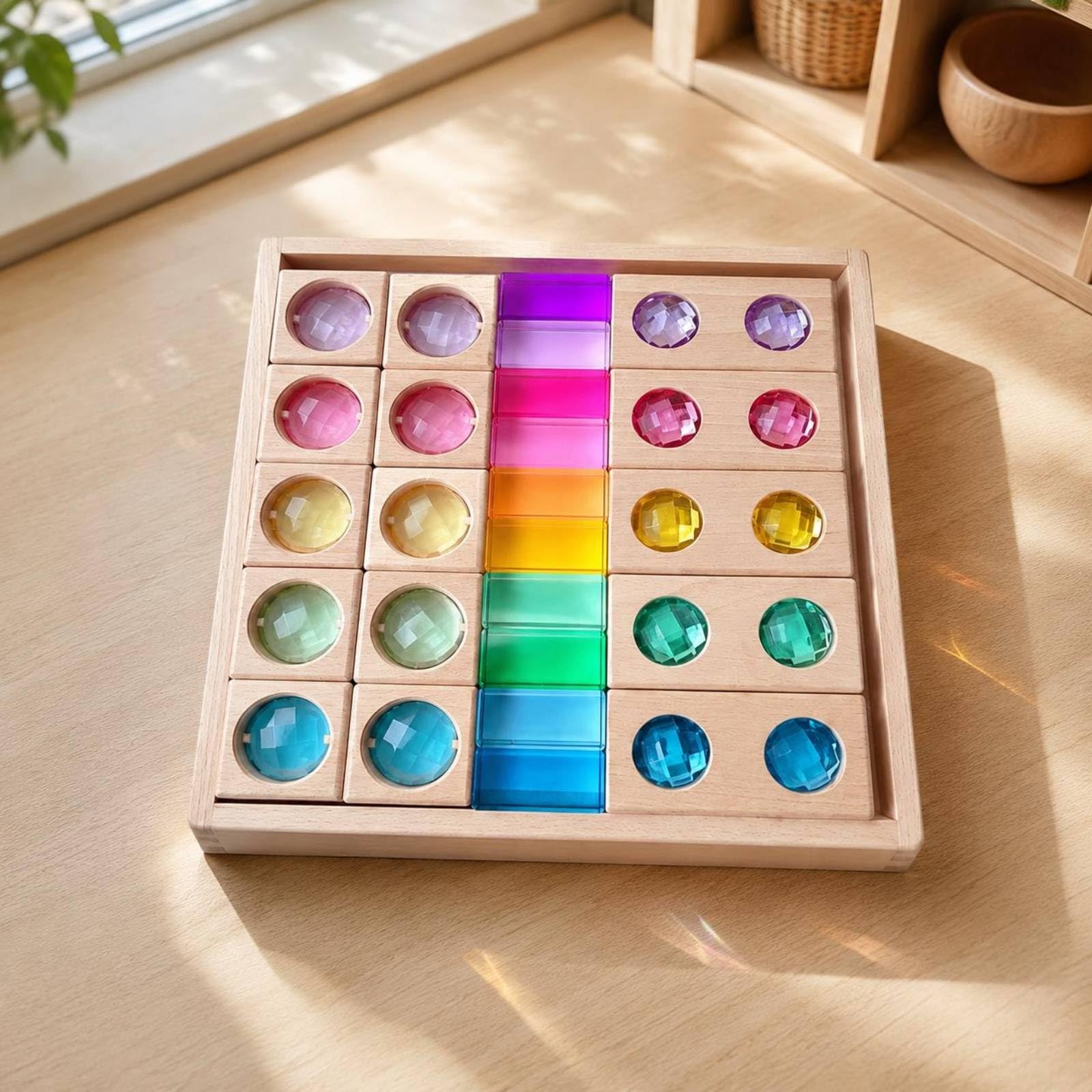 Jiuvaso Blocchi Sensoriali per Bambini Puzzle Educativo Tavola di Abbinamento Set di Costruzione Gioco di Incastro con Pezzi Traslucidi per Apprendimento, Combinazione Finestra Trasparente Alta 4