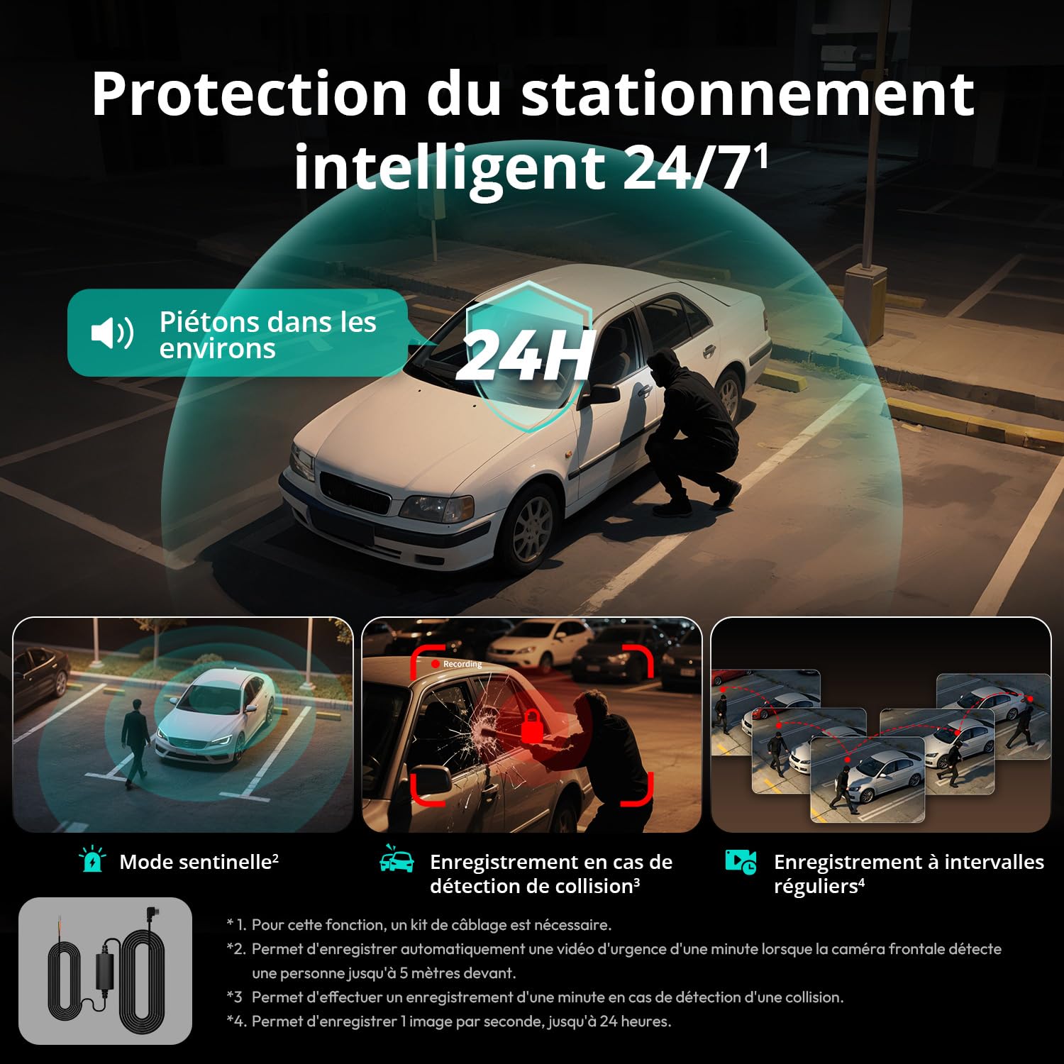 BOTSLAB 4 Canaux Dashcam Voiture,Dashcam 3K/4K Avant et 1080p*3,Caméra Embarquée 560°& 5.8GHz WiFi GPS avec carte SD 128G, Commande Vocale,Vision nocturne, 24H Parking Mode avec Kit de Câblage Incluse