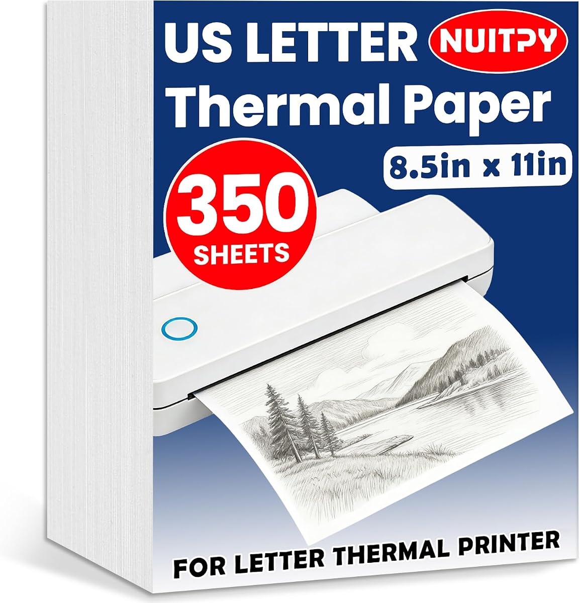 350 Sheets Thermal Printer Paper, 8.5in x 11in US Letter Size | BPA-Free Quick-Dry Thermal Printing, Thermal Paper Compatible with Inkless Letter Portable Printer for Home, Office, School