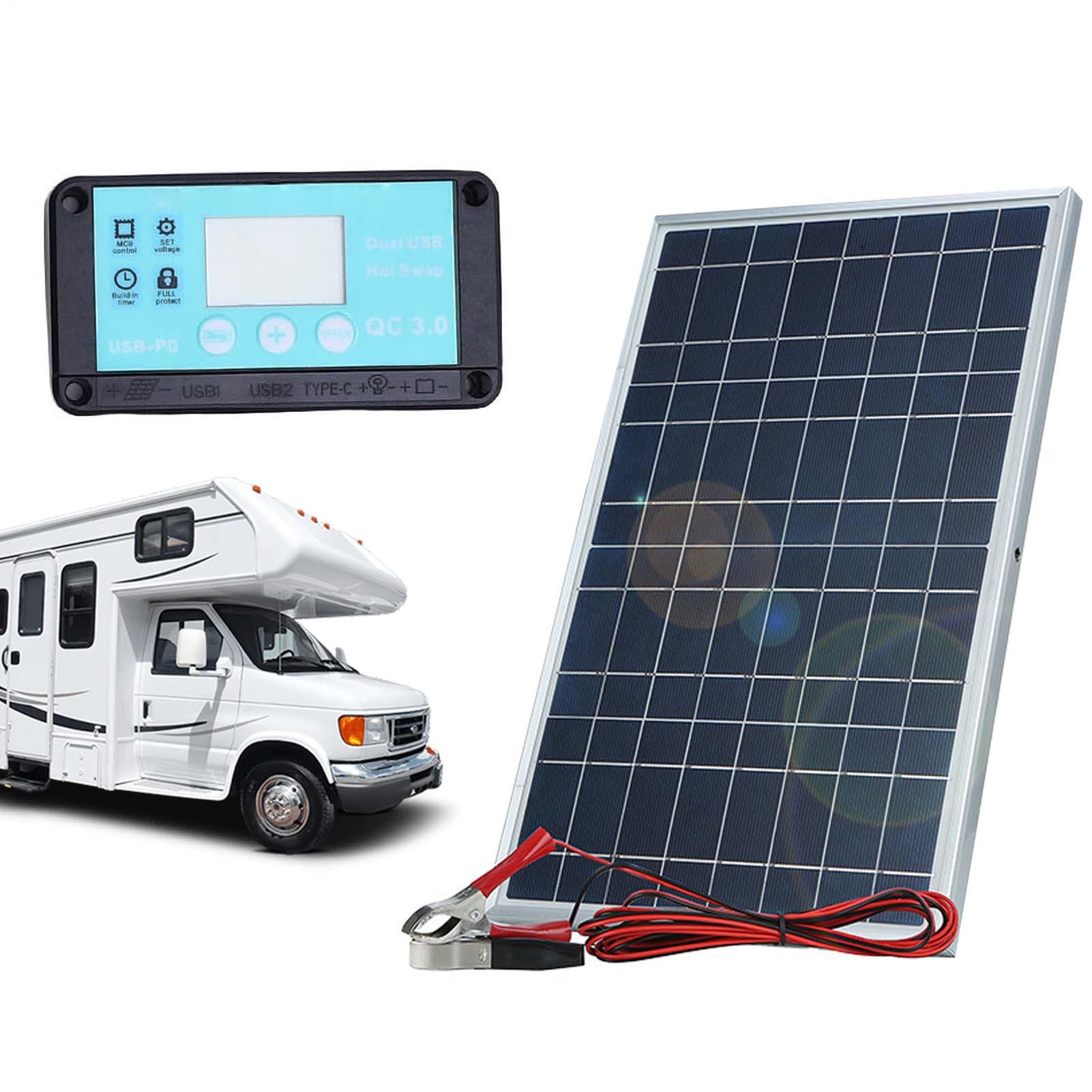 Panel Solar con Regulador de Carga,Kit de Cargador Solar 100 Vatios,de Batería para Coche Remolque | Aplicaciones en s Aislados