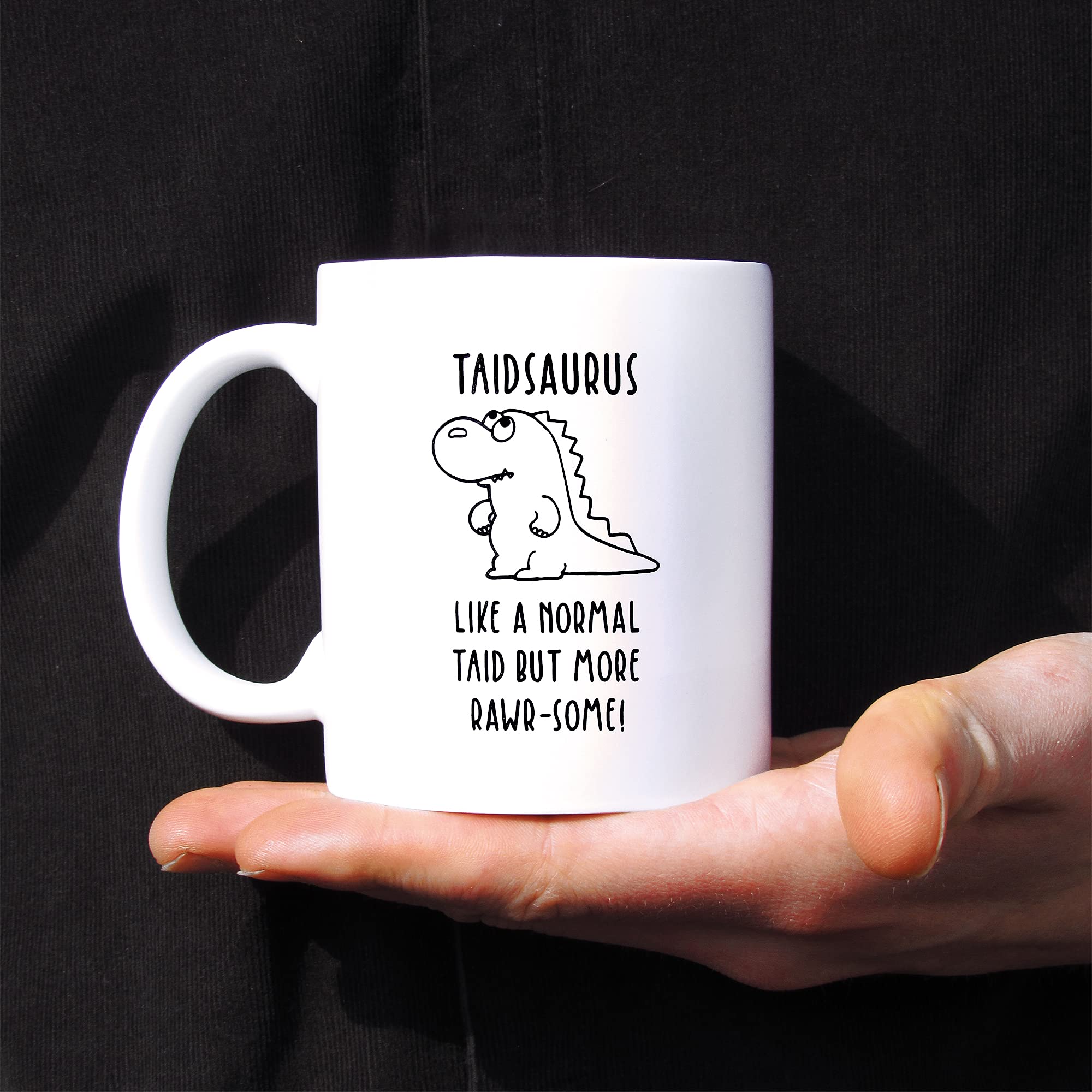 eBuyGB Taidsaurus Mug, Taid Mug, Dinosaur Mug, Engraved White Black Reveal Coffee Mug, Father's Day Gift for Welsh Grandad, Grandpa, Birthday Gift, Funny Present