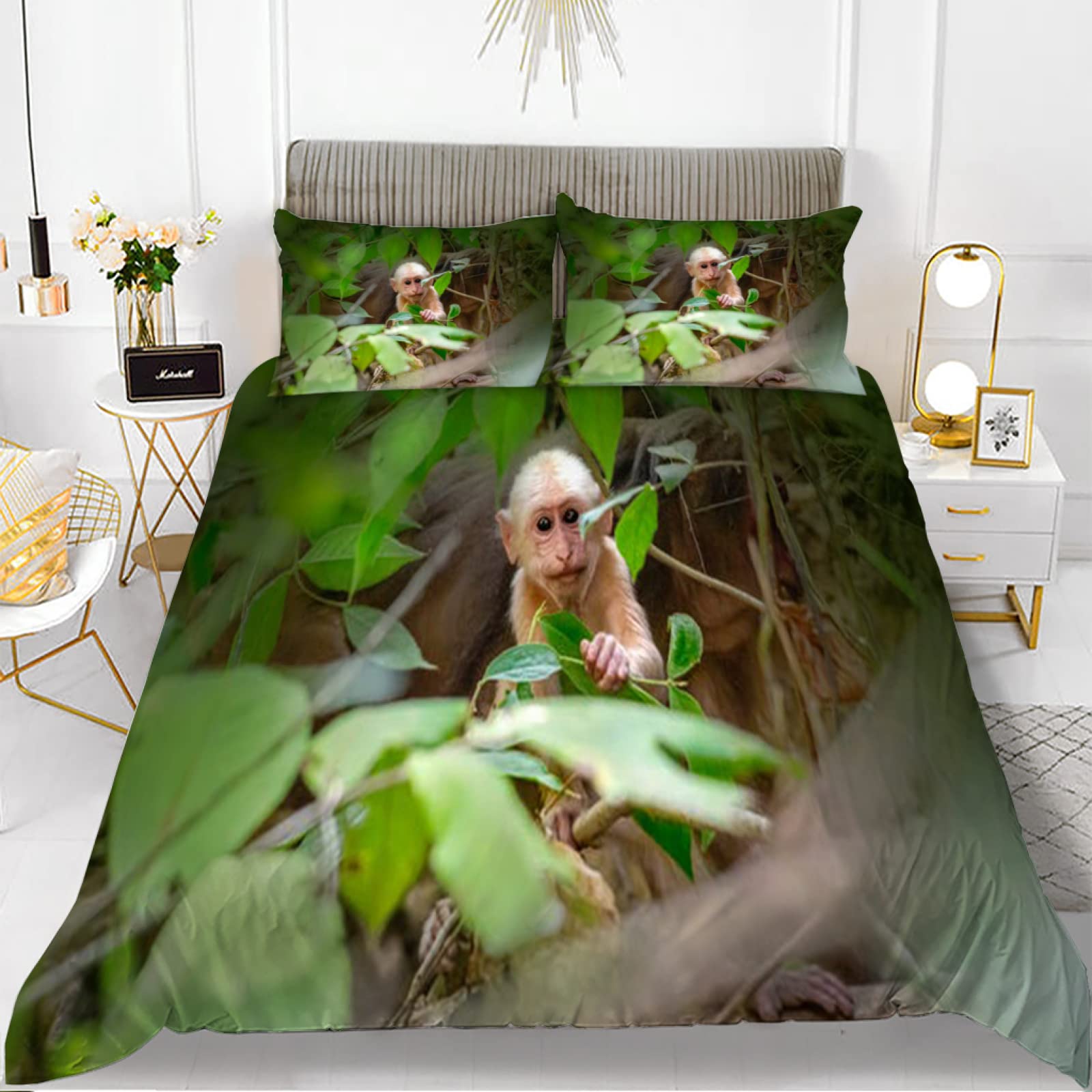 Housse de couette 140x200 singe vert microfibre sans repassage pour lit
