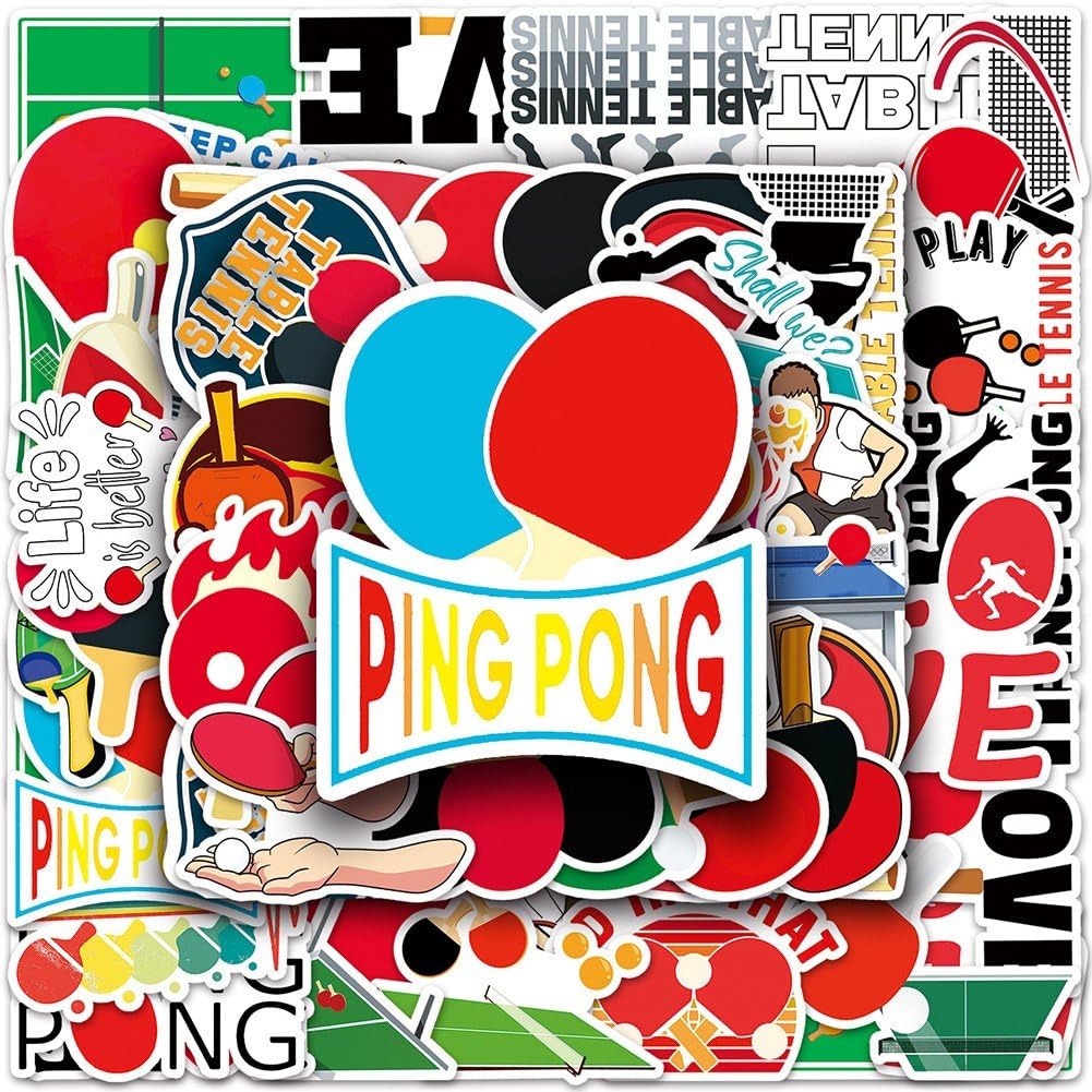 Casiler 50Pcs Cartoon Table Tennis Sticker Sports Sticker For Desk Computer Phone Skateboard Waterproof Scrapbook Sticker
