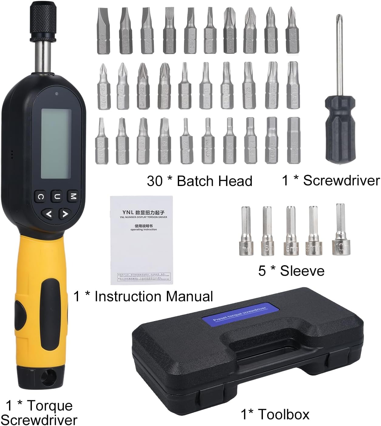 Garosa Digital Torque, 1.2-12Nm Tool with LED Backlight and Buzzer Alarm, for Electrical Mechanical Automotive Repair (Yellow)