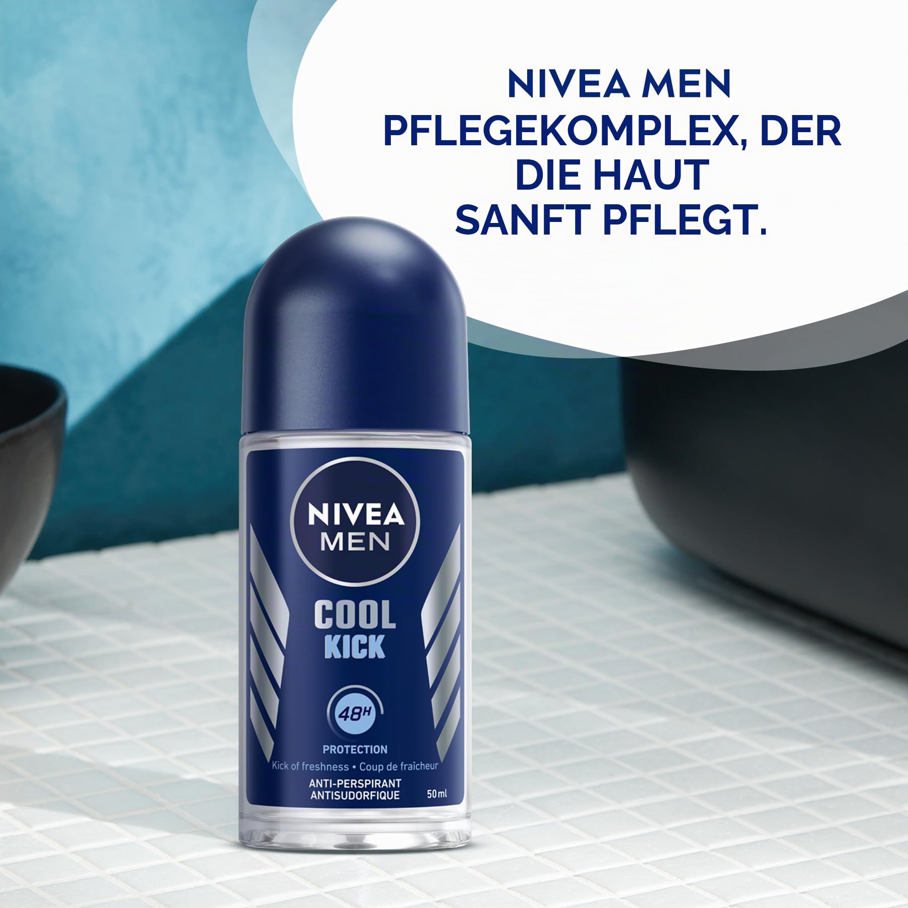 Nivea Men Cool Kick Anti-Transpirant Roll-On (6 x 50 ml), Männer Deo, Fresh 48H Schutz + Cool-Care