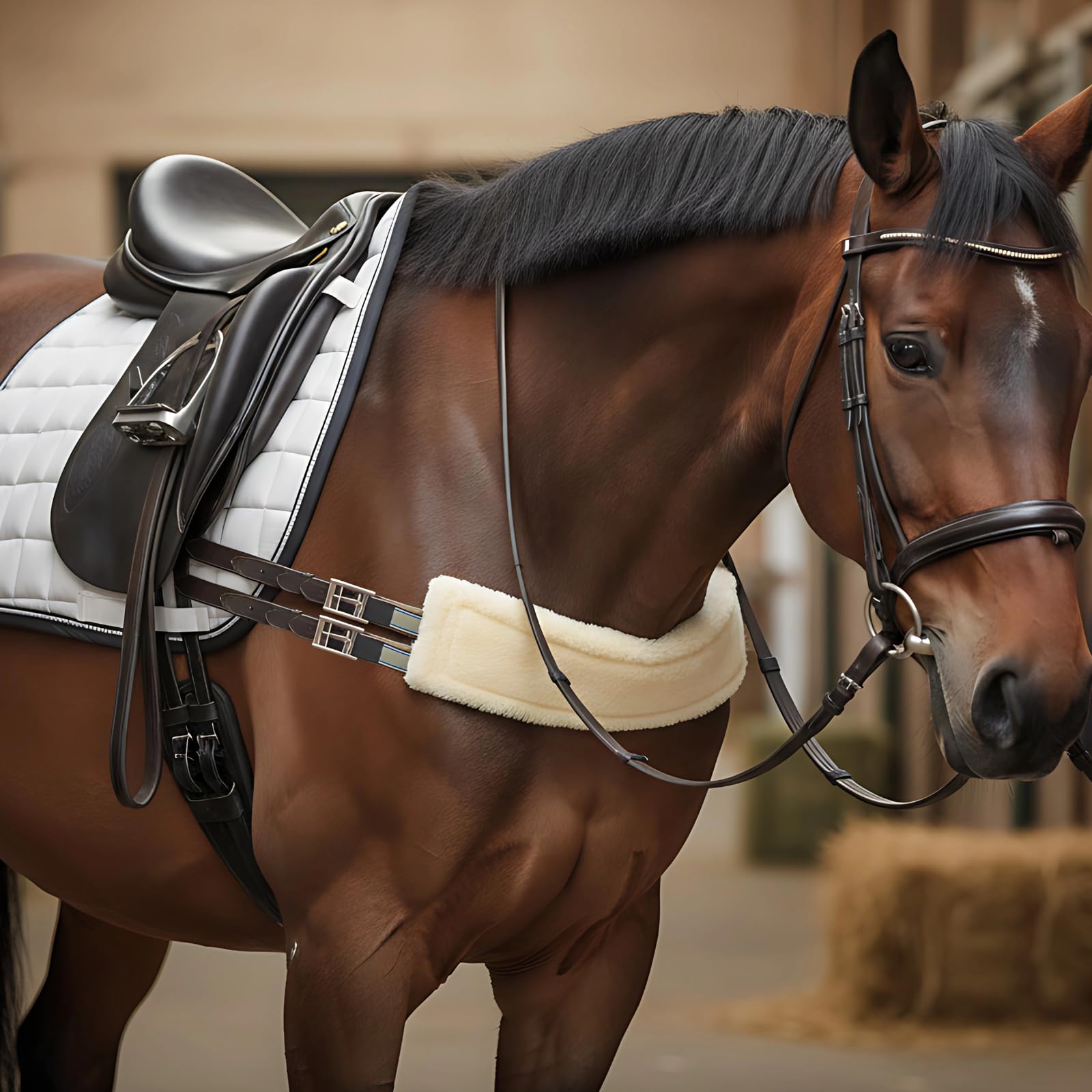 Englischer Sattelgurt, 120 cm, mit Fleece, Anti-Scheuern, atmungsaktiv, leicht, gleichmäßiger Druck, Edelstahl-Schnalle, doppelt elastisch, einfach zu befestigen