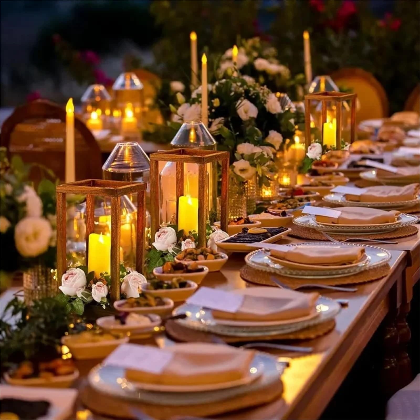 Portavelas Decor Faroles de Madera eucalipto, centros Mesa, candelabros, Rosas, decoración Decorativa for Fiestas(White Flower)