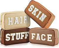 Vista 14 de Cunno 4 Piezas Bolsas de Maquillaje Preppy de Chenilla con Letras Bolsa de Cosas de Nailon Estuches Cosméticos con Cremallera para Mujeres Viaje