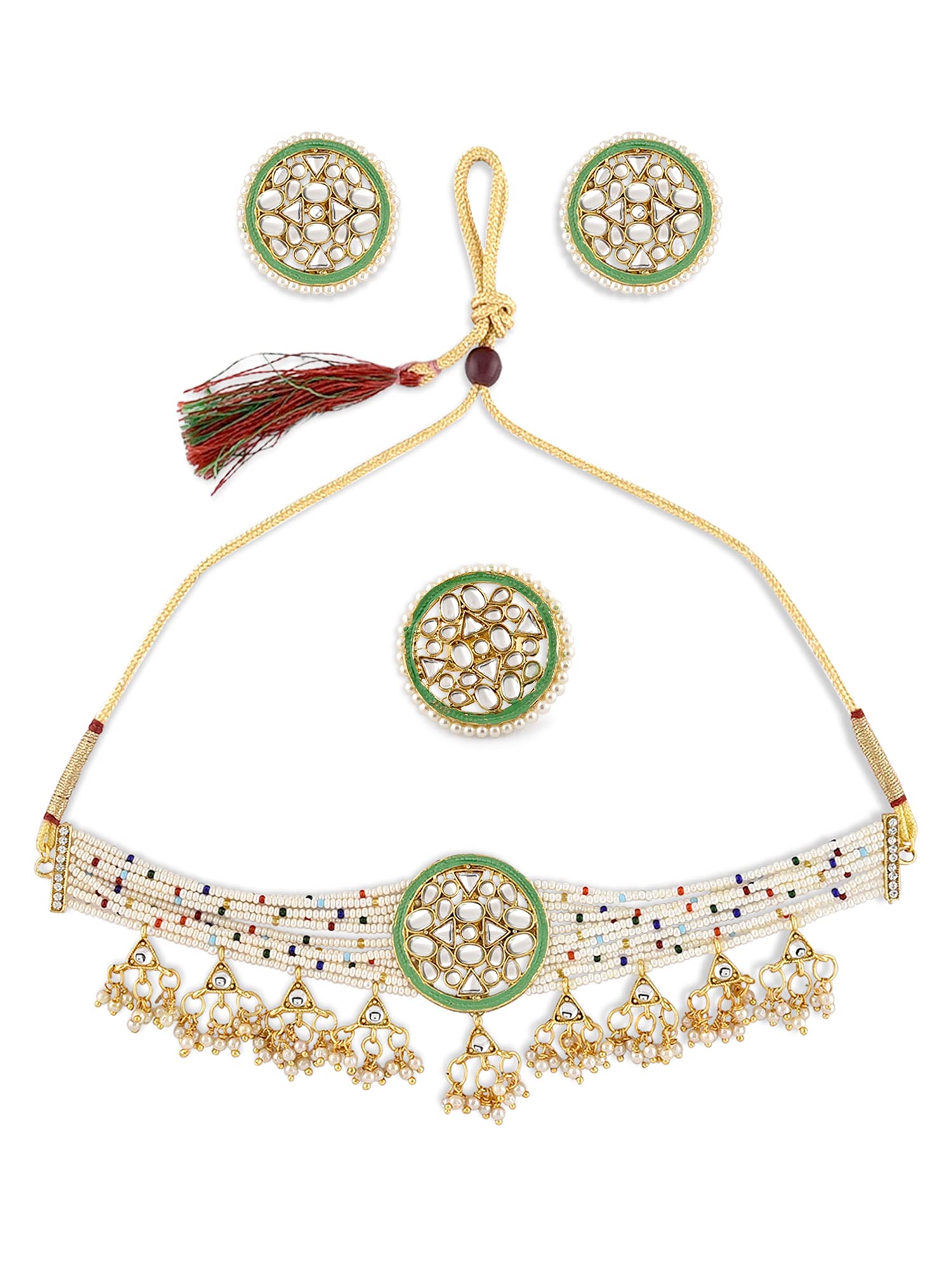 See full amazon price history chart for ZAVERI PEARLS Multicolor Beaded Ethnic Kundan Choker Necklace Earring & Ring Set For Women-ZPFK10833 ZAVERI PEARLS Multicolor Beaded Ethnic Kundan Choker Necklace Earring & Ring Set For Women-ZPFK10833 (B09GN9H486) Amazon Price History, Amazon Price Tracker