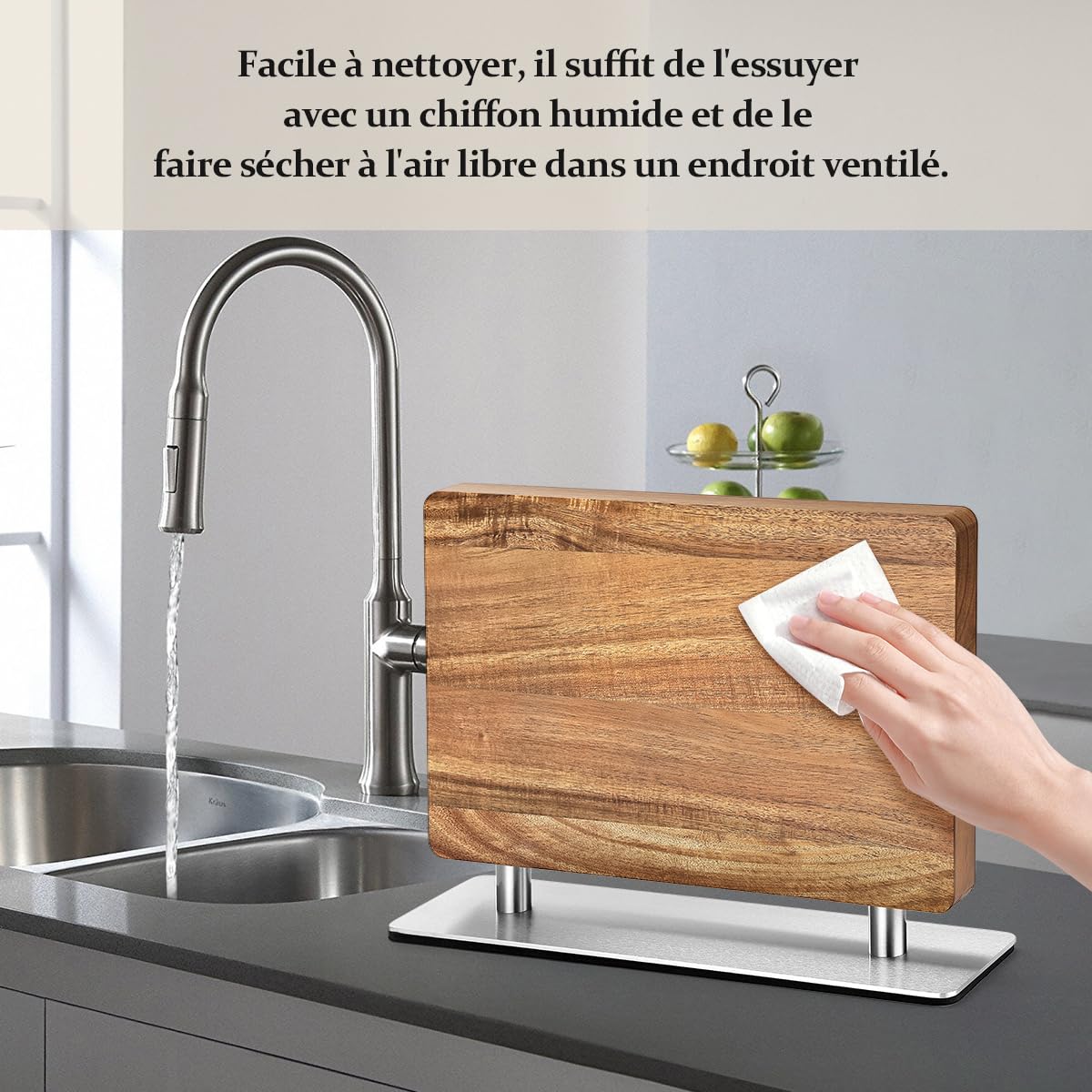 HEZHEN Bloc de Couteaux Magnétique, Porte-couteau en Bois D'Acacia, Aimanté Double Face Support à Couteaux, Outil de Rangement pour les Couteaux
