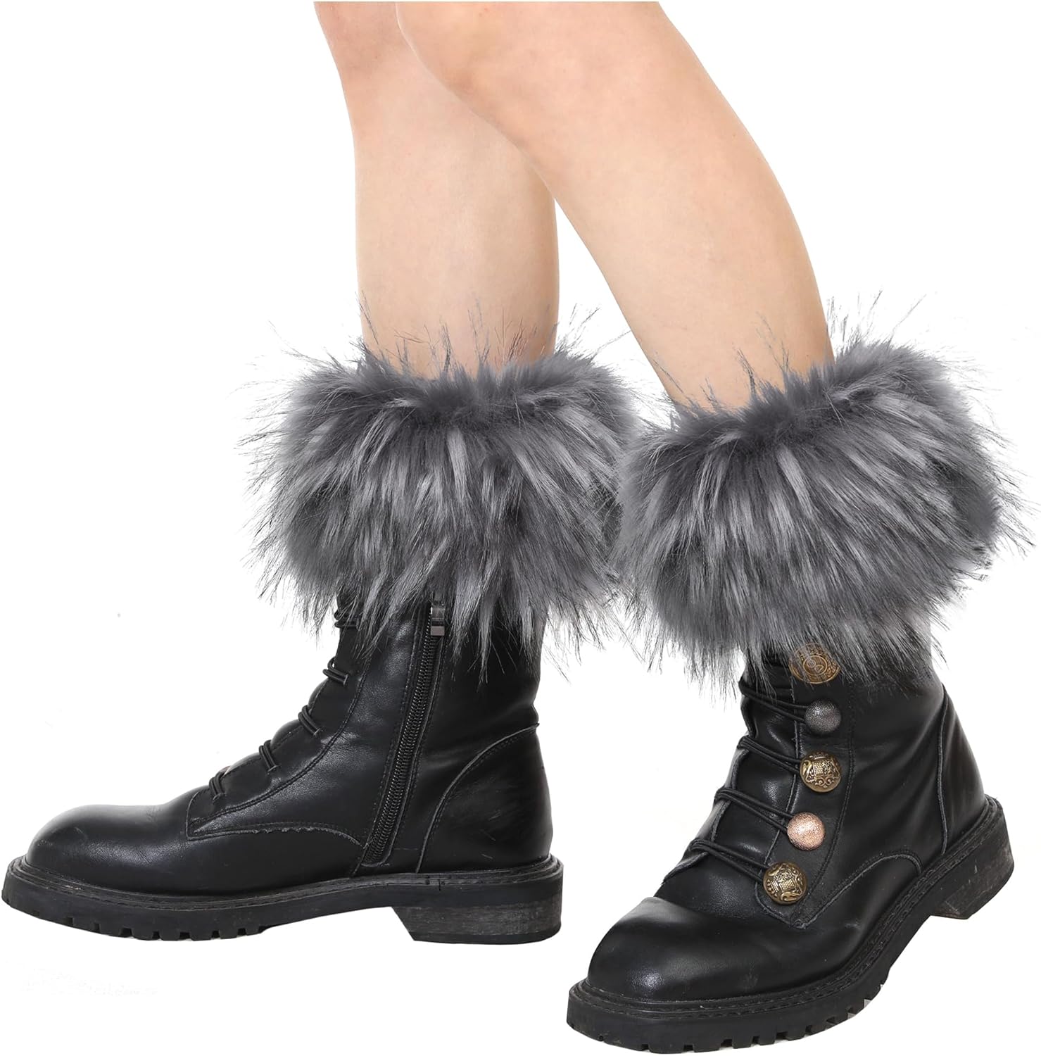 sy soul young Women Faux Fur Leg Warmers Short Furry Fuzzy Boot Cuffs Toppers Girls Winter Knitted foot cuff - Image 3