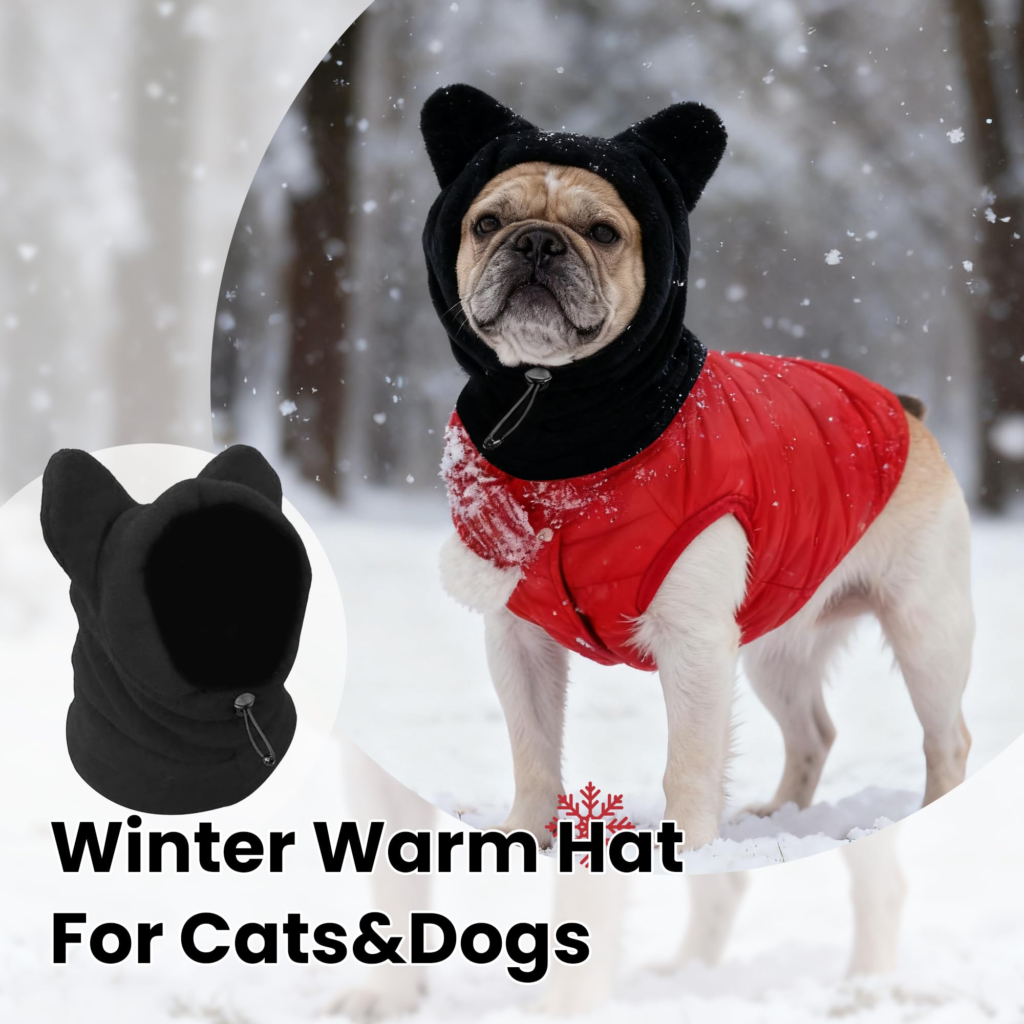 Photo 1 of Dog Snood Winter Hood with Ear Protection, Fleece Neck Warmer for Dogs, (Black, Medium)