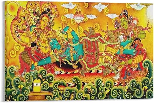 Sri Krishna Kerala Mural - Póster de pintura clásica de Avatar de Vishnu, lienzo para decoración de pared, decoración de habitación, decoración de