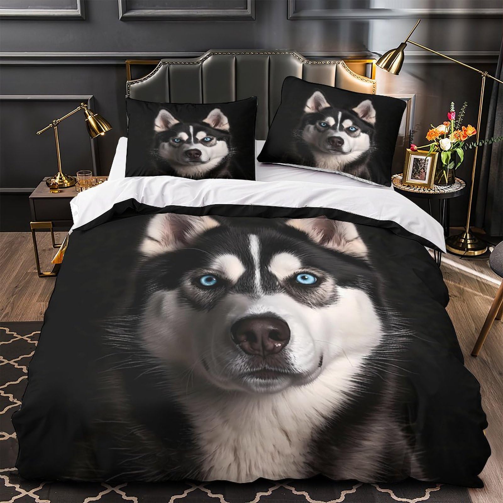 Housse de couette Husky hypoallergénique parure lit zippée anti-acarien