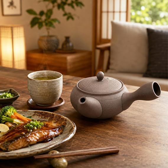 Tokoname Ware Kyusu Japanese Ceramic Teapot with Mesh Filter