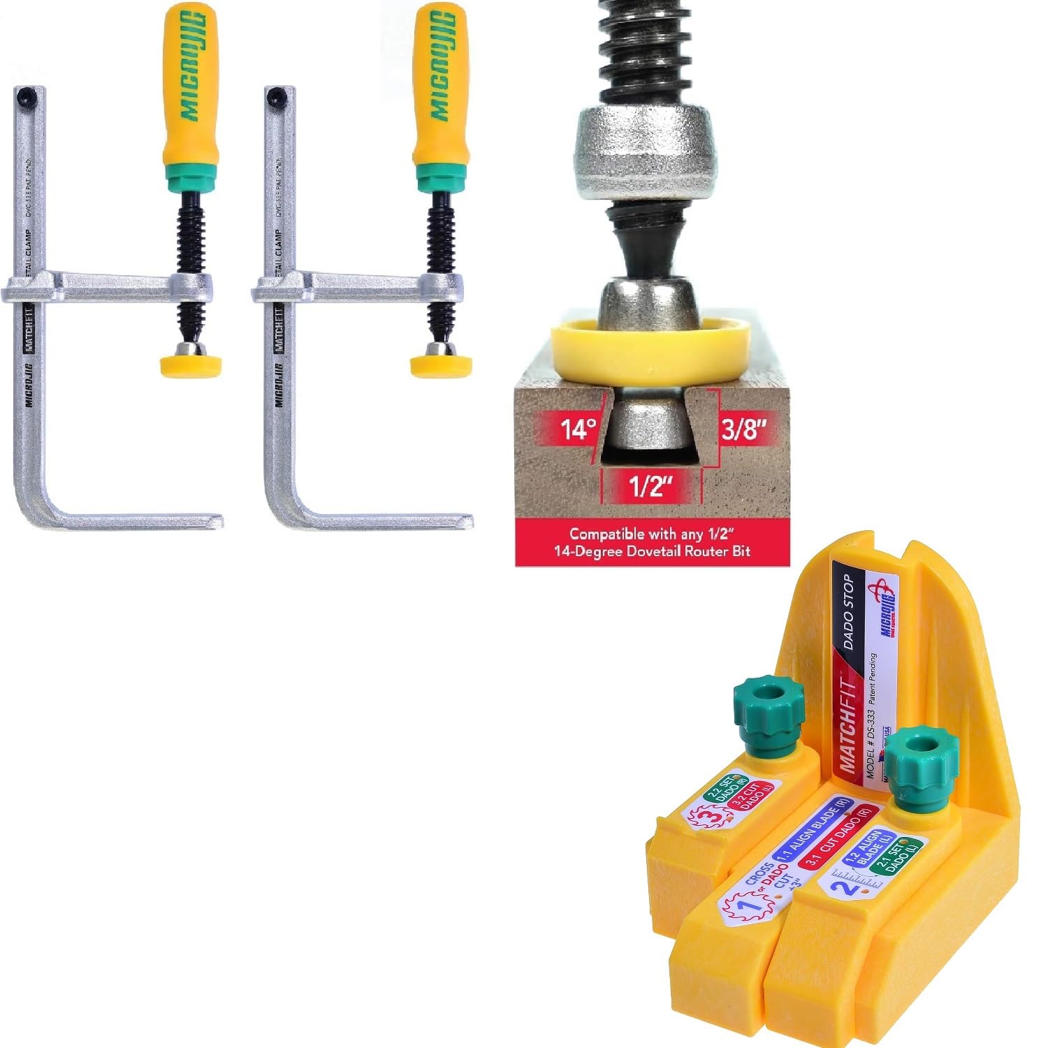MICROJIG GRR-RIPPER DVC-538K2,DS-333 Dado Stop With Dovetail Clamps Deluxe Pack - Table Saw Assistant For Lap Joints, Inlays, Dados
