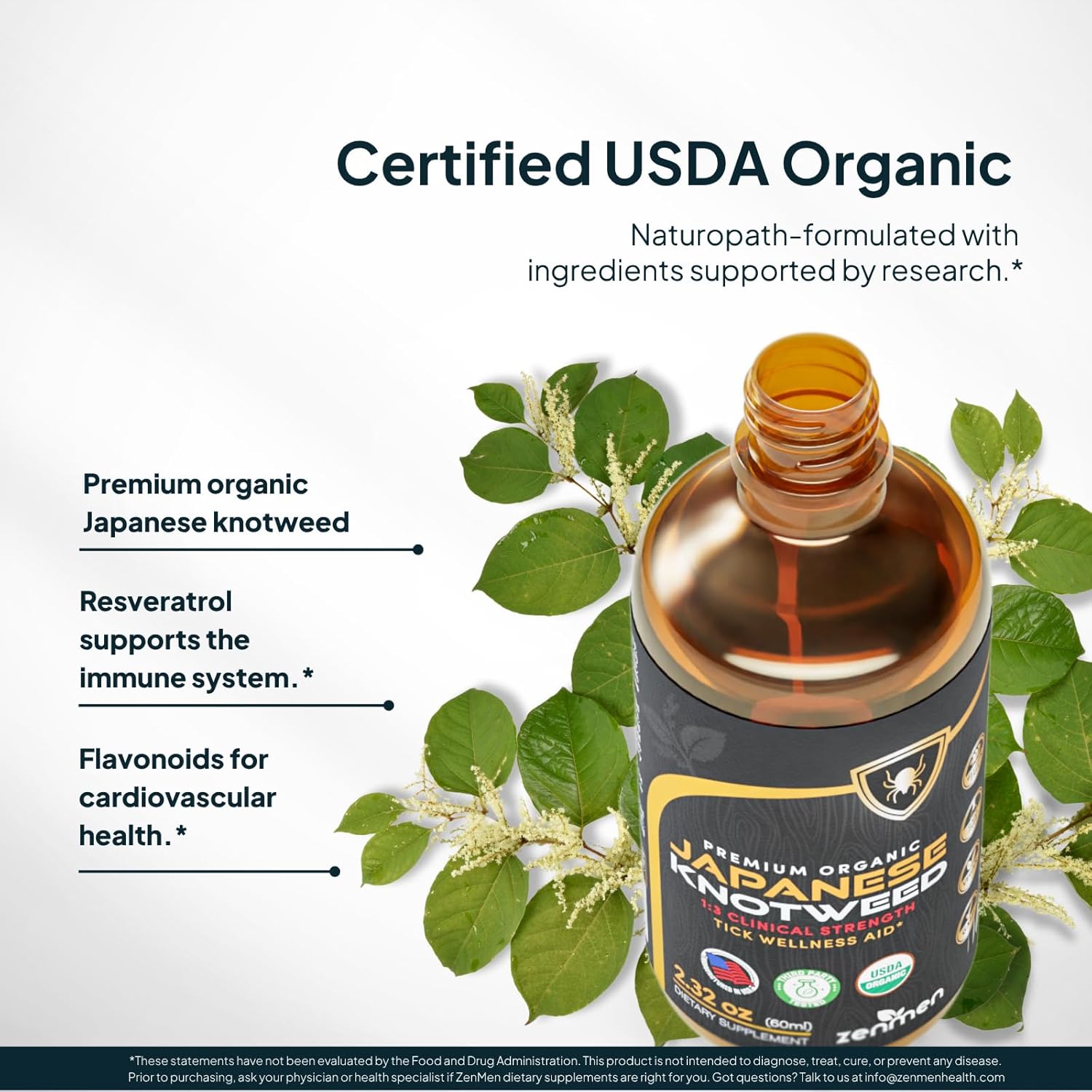 Zenmen Japanese Knotweed Premium Resveratrol USDA 3rd Party Tested Tincture 60ml/2.32 Oz - 1:3 Clinical Strength Ratio - Tick Wellness Aid and Immune Support Supplement - Made in The USA - Image 5