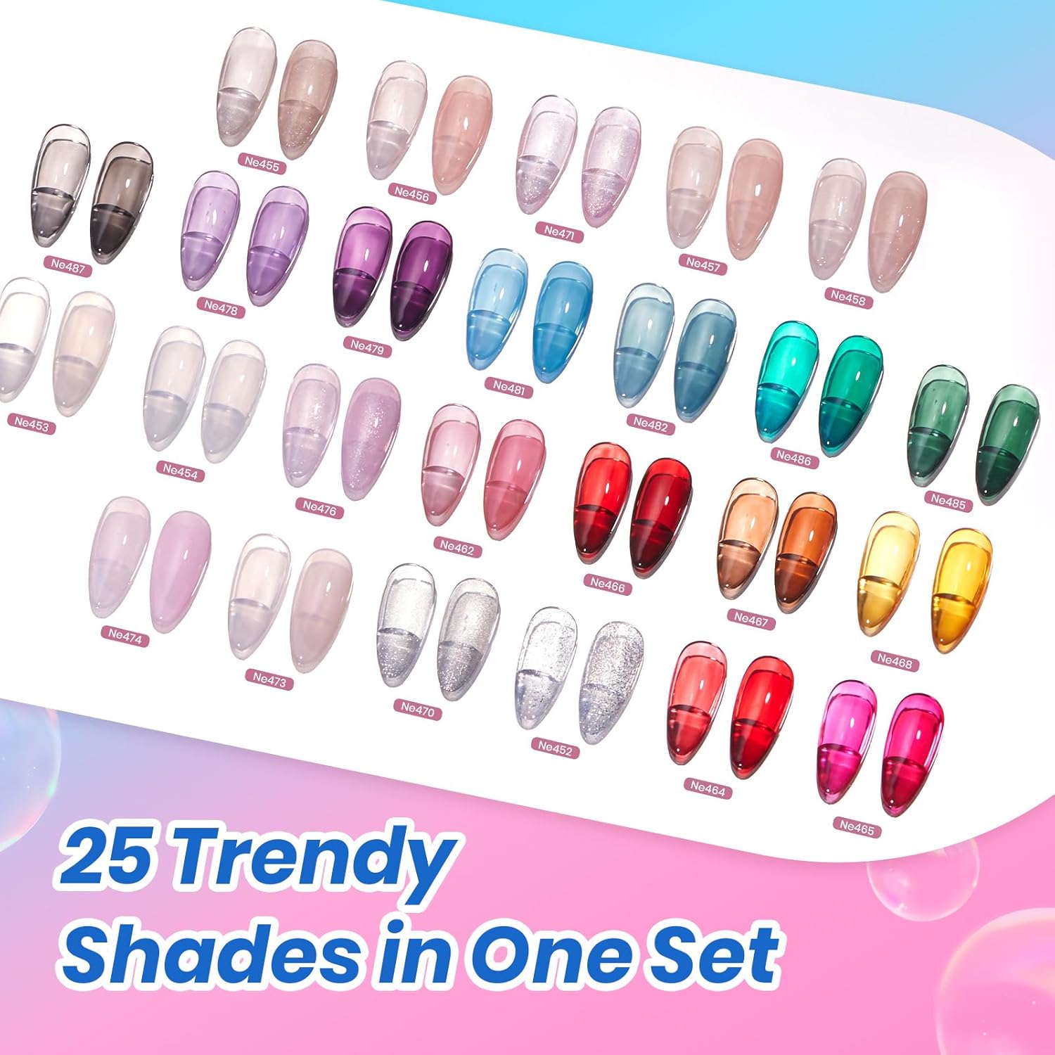 Beetles Deal Box Jelly Gel Nail Polish Set, Summer Pink Milky White Black Green Cat Eye Jelly Veil Gel Polish Set, HEMA-Free TPO-Free Base Top Coat 36 PCS 25 Colors UV LED Needed DIY Salon Home Gifts
